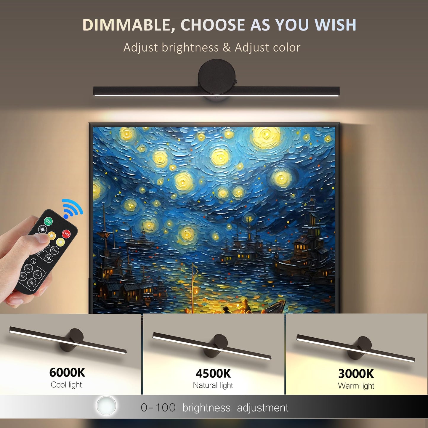 ZitoStory 15.35" Battery Operated Picture Light with Remote – Wireless, Dimmable Art & Canvas Lighting, Rechargeable, Black