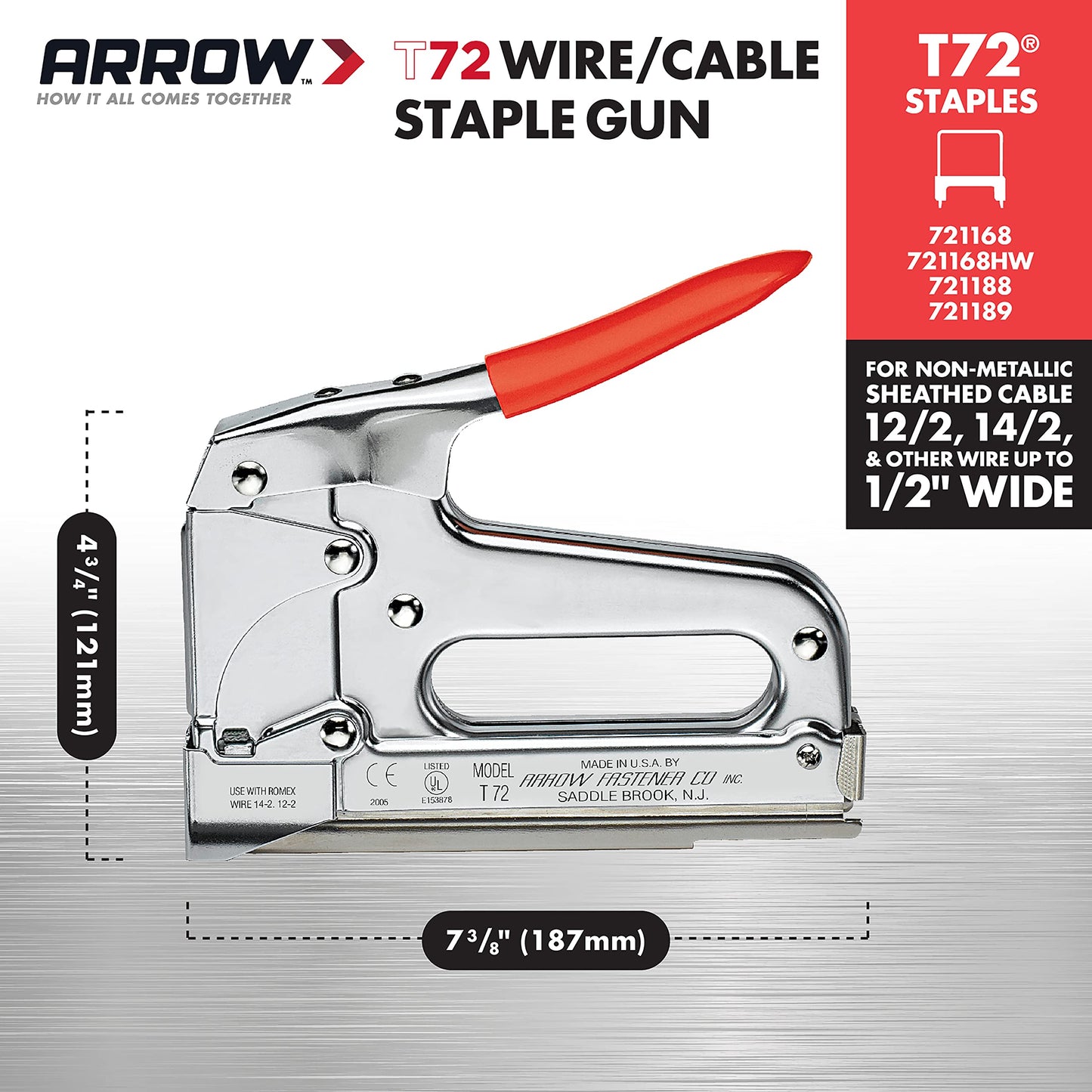 Arrow T72 Heavy Duty Cable Staple Gun, Manual Wire Stapler for Telecom, Internet & Computer Cable Installation, Uses T72 Insulated Staples
