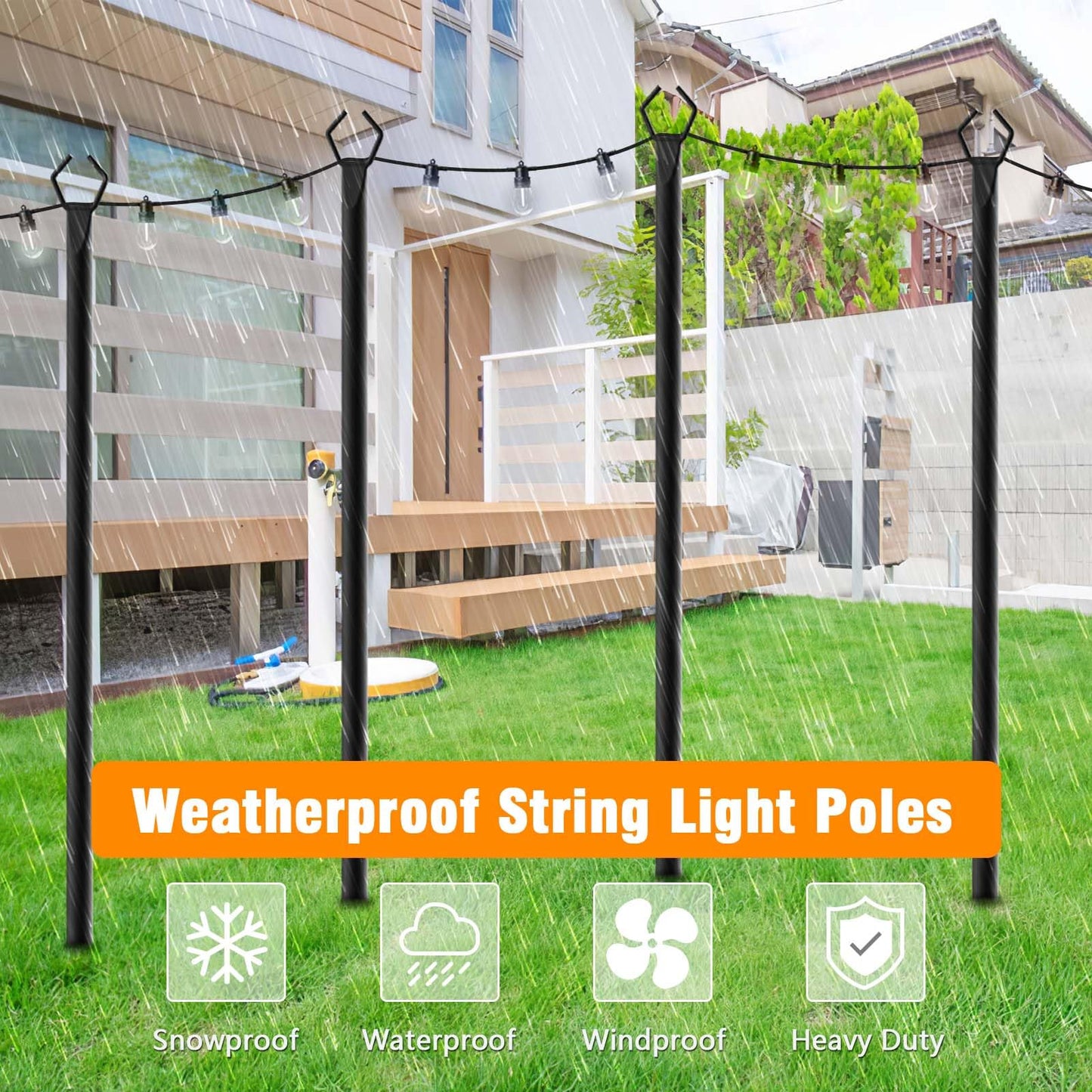 LETIANPAI 4-Pack Outdoor String Light Poles, 10 ft Metal Poles with Fork Base for Patio, Deck, Backyard, Garden, Wedding & Party