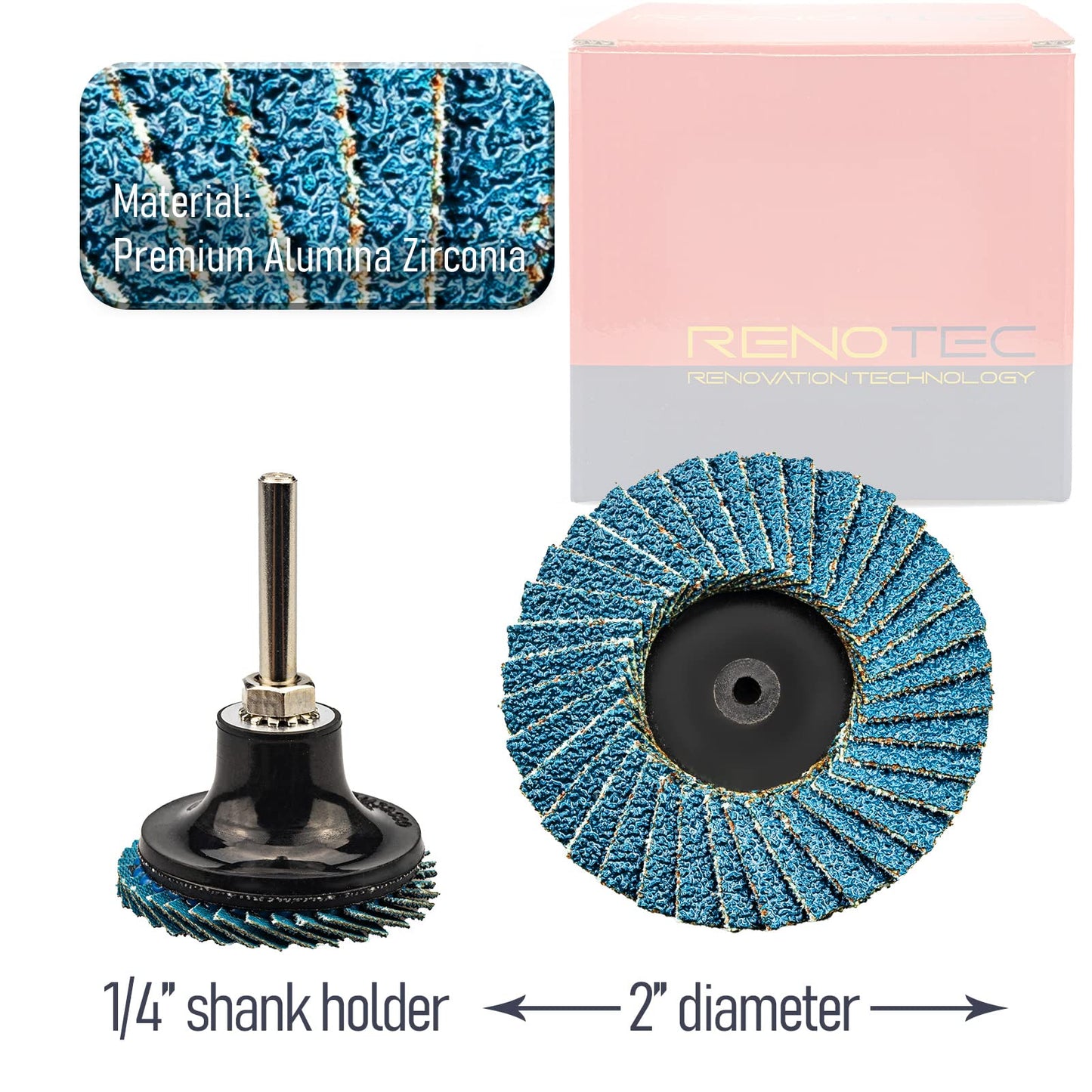 RENOTEC 30 Pcs 2 Inch Mini Flap Disc, Zirconia High Density, with 1 Pcs 1/4 inch Shank Holder, for Metal Grinding, for Angle Die Grinder (80 GRIT)