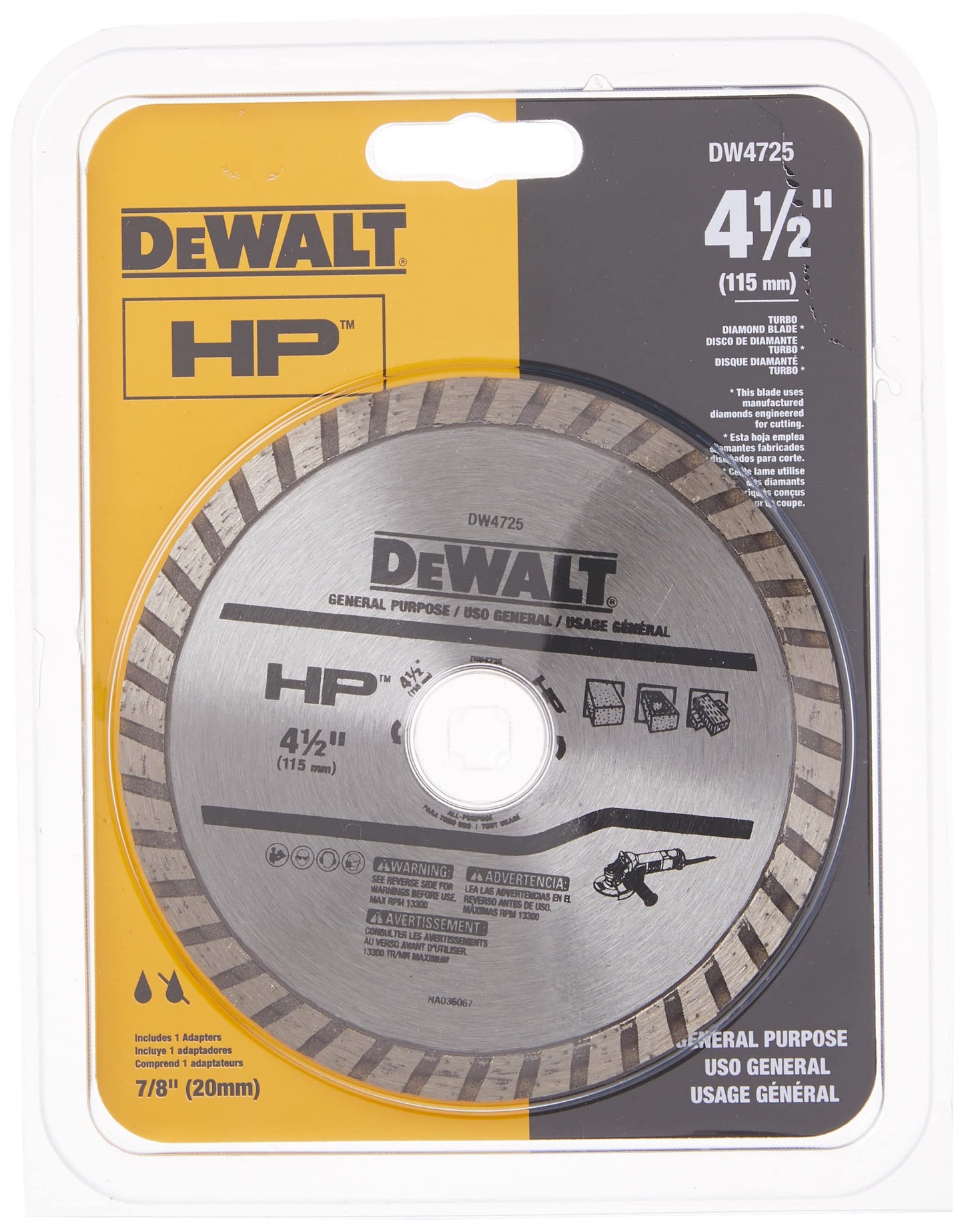 DEWALT Diamond Blade for Masonry, Dry Cutting, Continuous Rim, 7/8-Inch Arbor, 4-1/2-Inch (DW4725)