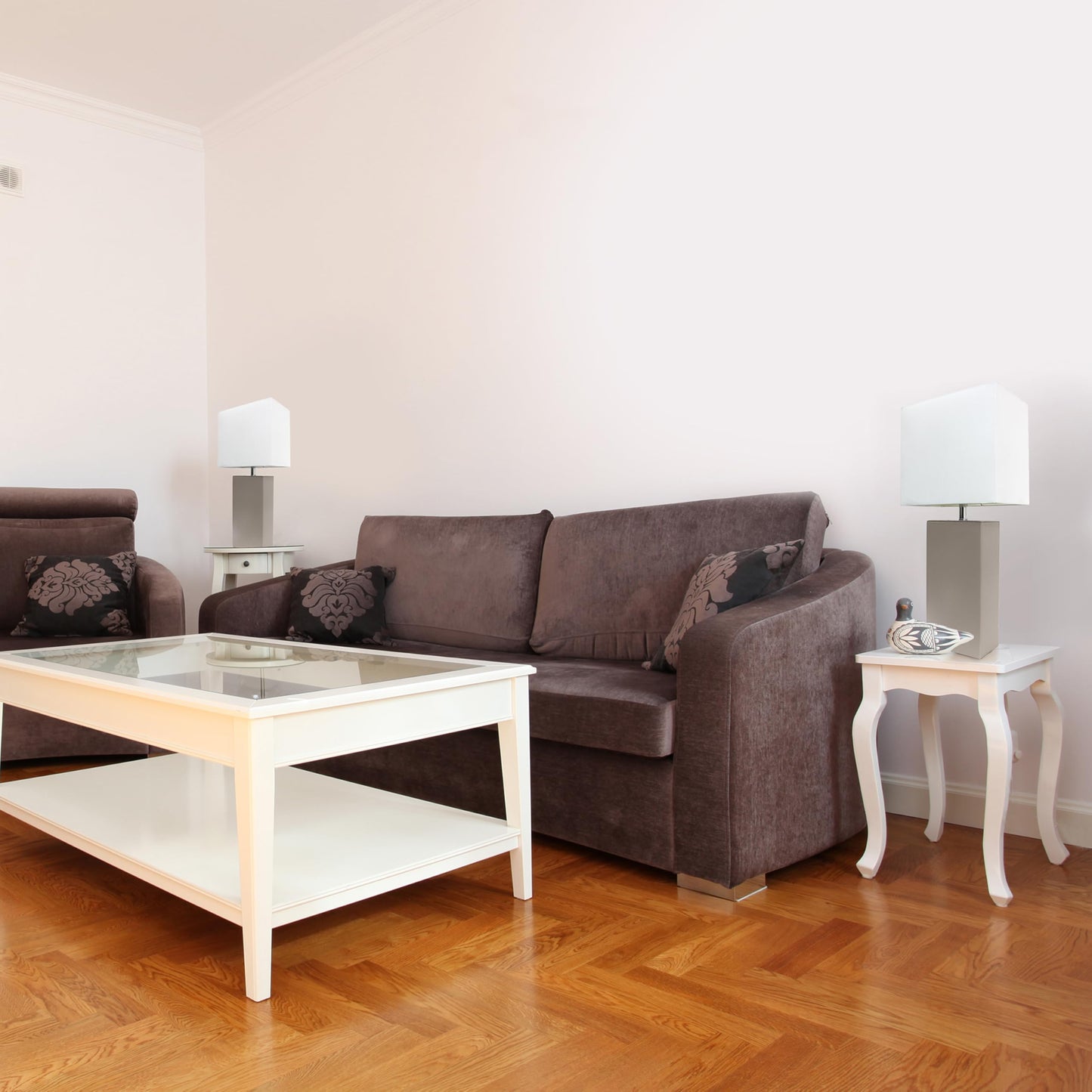 Elegant Designs LC2005-GRY-2PK 21" Luxe Leather Duo, Modern 2-Pack Table Lamps with Chic Shades, for Living Room, Bedroom, Office, Gray