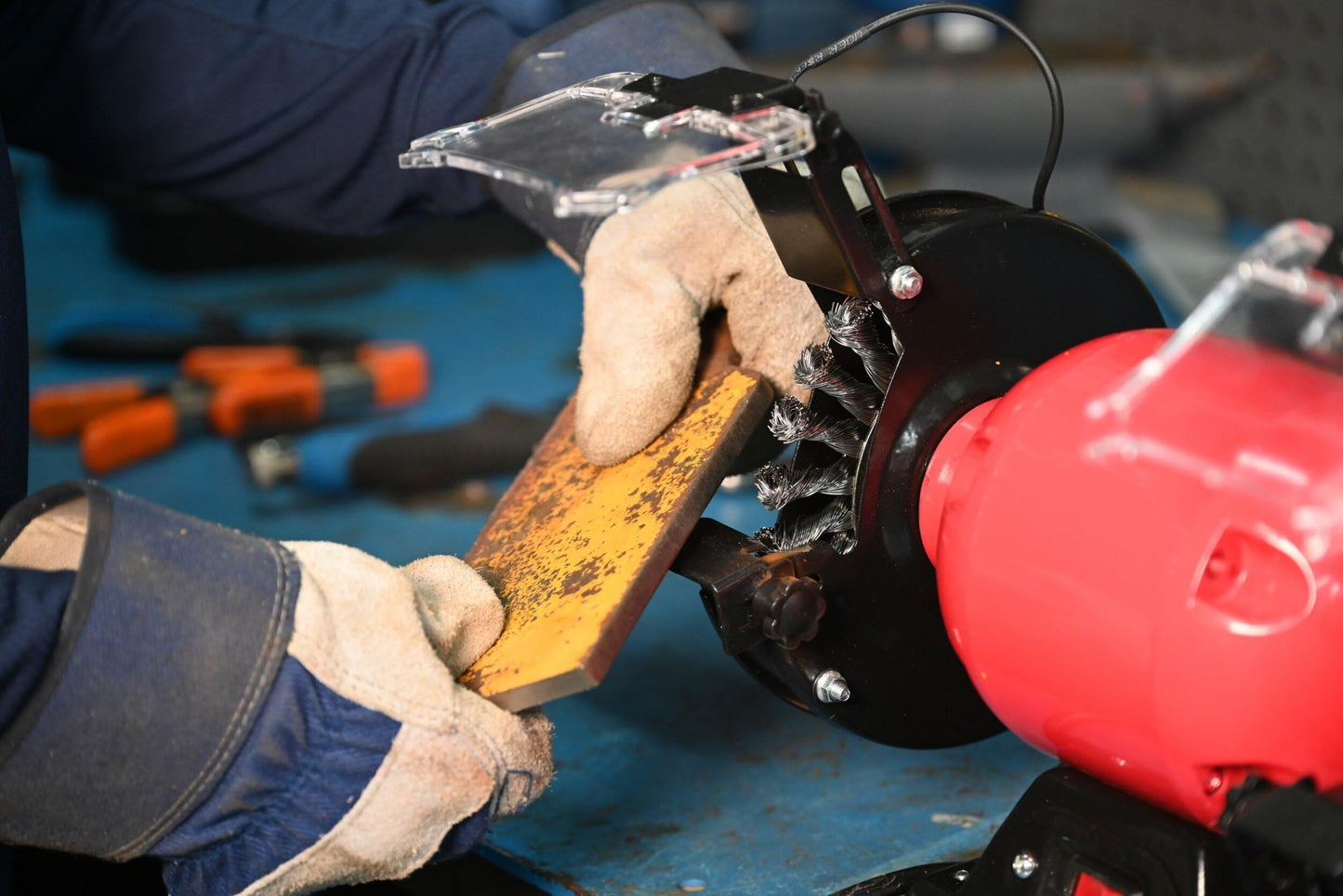 Century Drill & Tool 76868 8" Coarse Crimped Wide Face Bench Grinder Wire Wheel, 1/2"-5/8" Universal Arbor, 4,500 RPM – Ideal for Cleaning