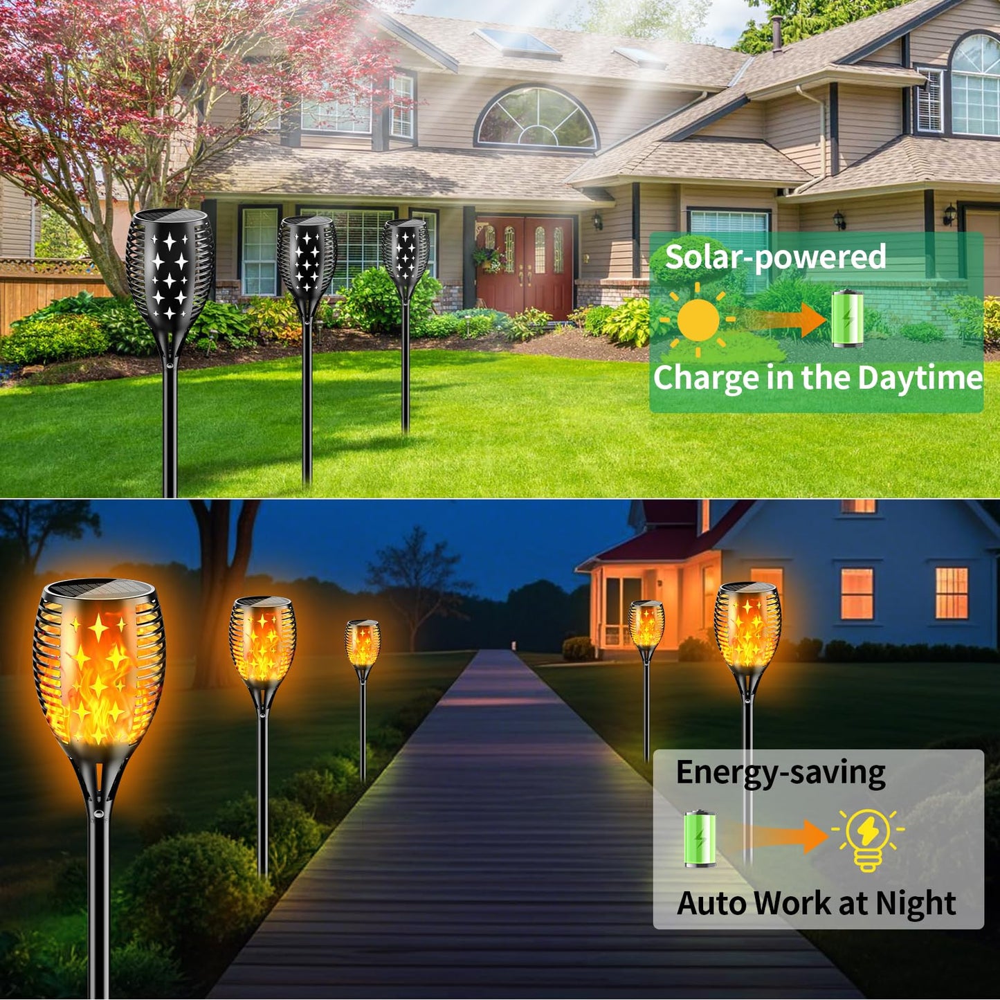 YoungPower 43'' Large Solar Torch Lights Flickering Flames Torches, Waterproof Outdoor Flame Decoration Lighting for Yard Driveway, 2 Pack