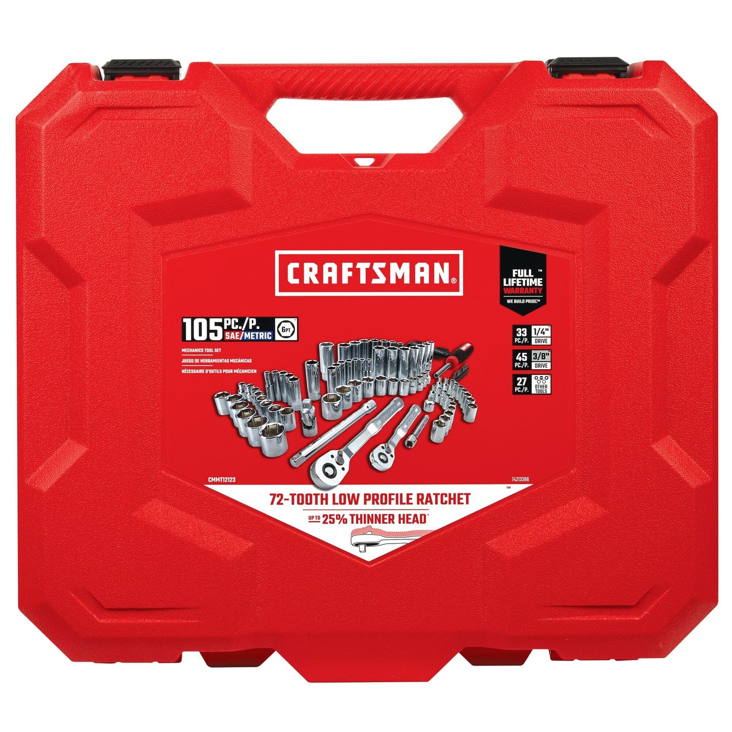 CRAFTSMAN Mechanics Tool Set 105 Pcs, Standard (SAE) and Metric with Case , 1/4 and 3/8 Inch Drive Car Tool Kit( CMMT12123)