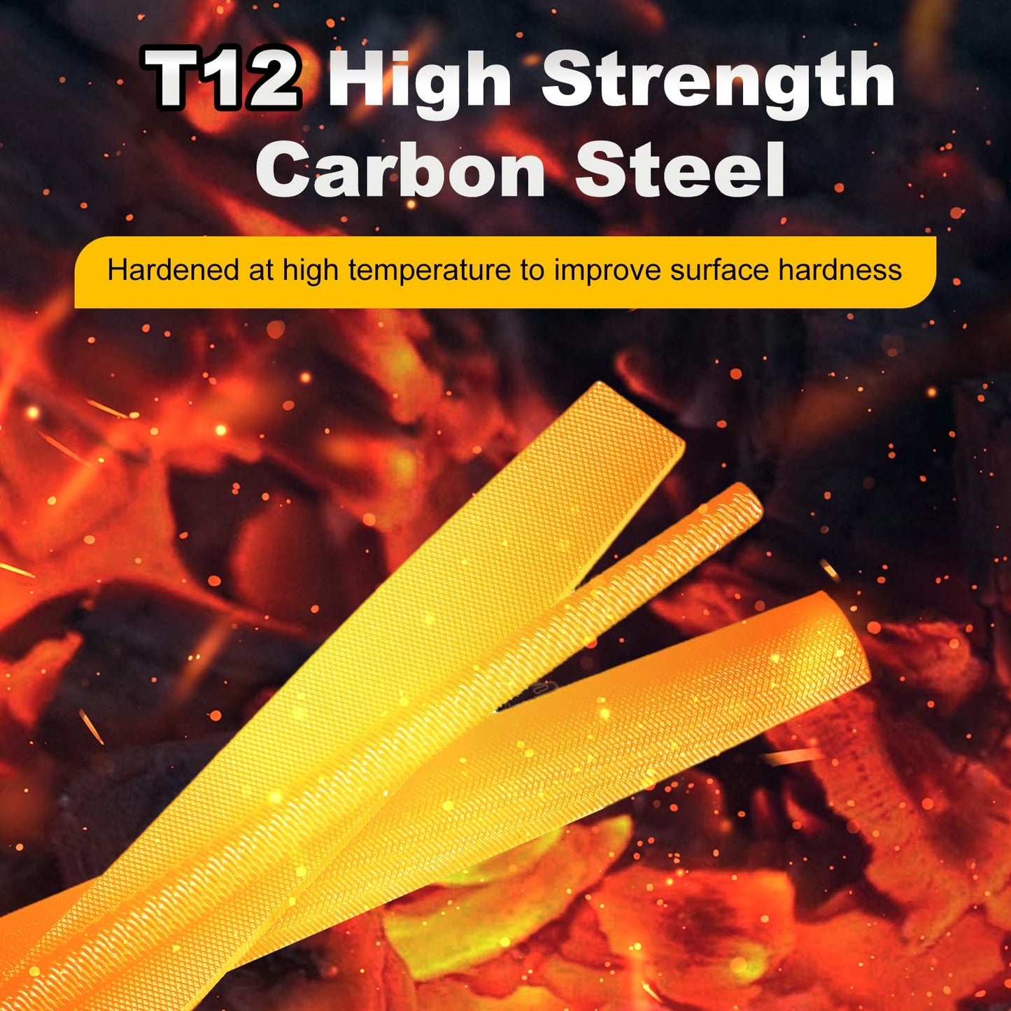 MORROWIND 3-Pc Metal File Set, 8" Carbon Steel Flat, Half-Round & Round Files, Heavy-Duty for Metal, Wood, Plastic – Yellow