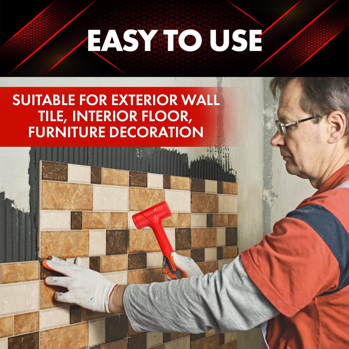 YIYITOOLS 3-Piece Dead Blow Hammer Set, 1-3LB, Shockproof Non-Rebound Mallet with Checkered Grip, Red & Black (YY-3-013)