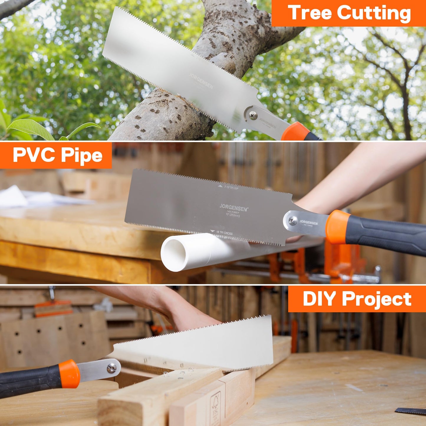 JORGENSEN 10-Inch Japanese Pull Saw, Double Edge Hand Saw with SK5 Flexible Replaceable Blade, 7–12 & 18 TPI Flush Cut for Woodworking