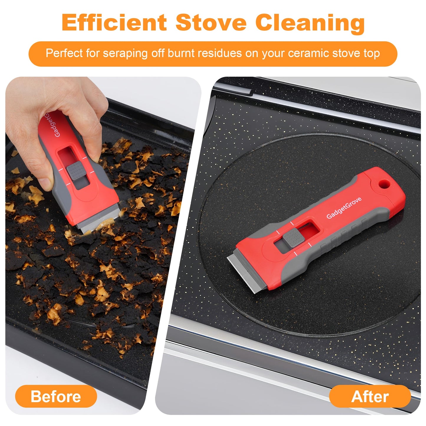 Razor Blade Scraper with 10 Blades & 3 Wire Brushes, Glass Window Cooktop Oven Stove Cleaner, Built-In Storage, Lock, Gray