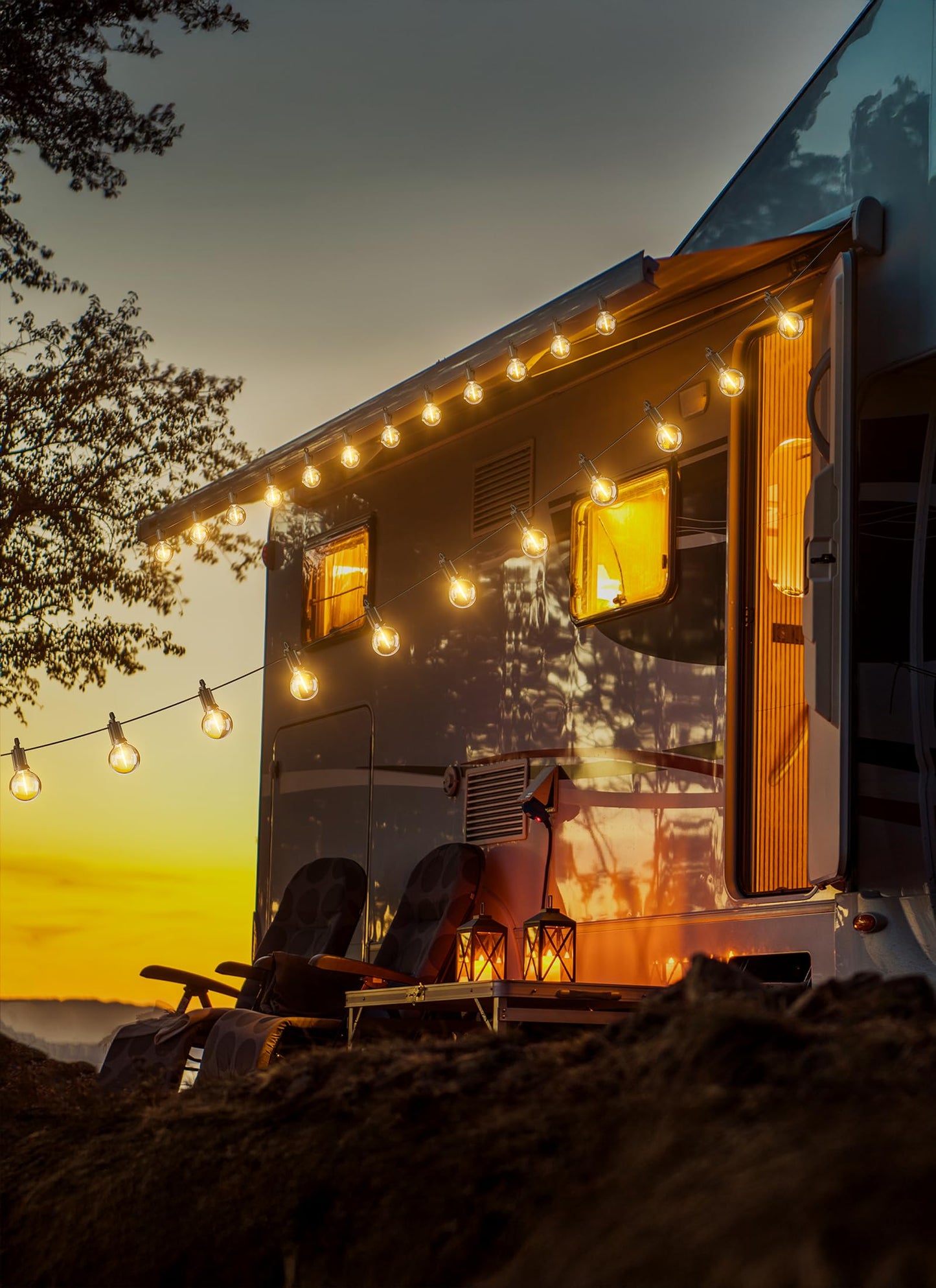 25ft Outdoor G40 LED String Lights, 13+1 Edison Bulbs, Waterproof, Plug-In, Connectable Patio, Backyard, Porch, Balcony Decor