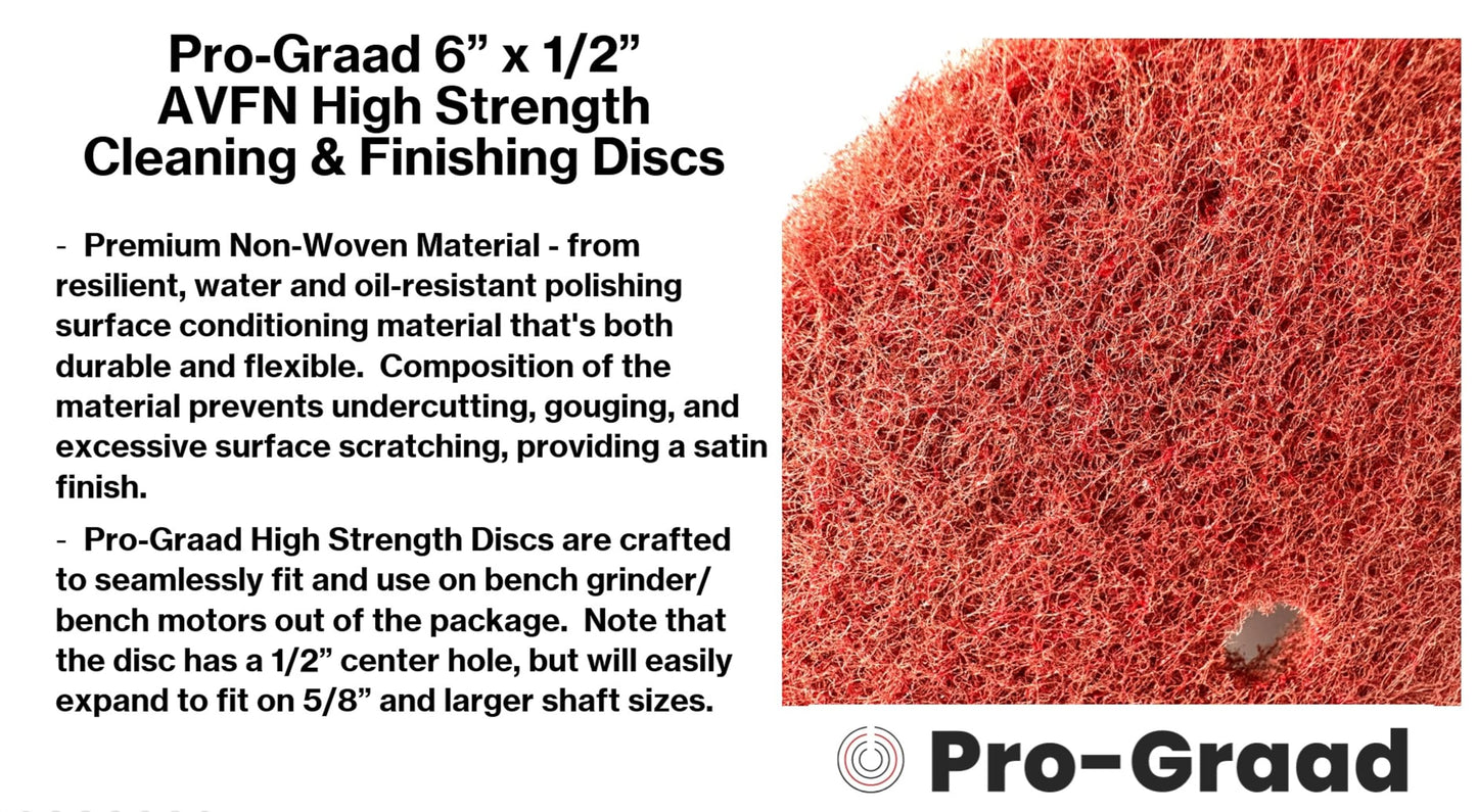 Pro-Graad 4 Pack 6” x 1/2” Very Fine (AVFN) High Strength Non-Woven Buffing, Blending, Cleaning, Light Deburring & Finishing Discs, 27747, Pack of 4