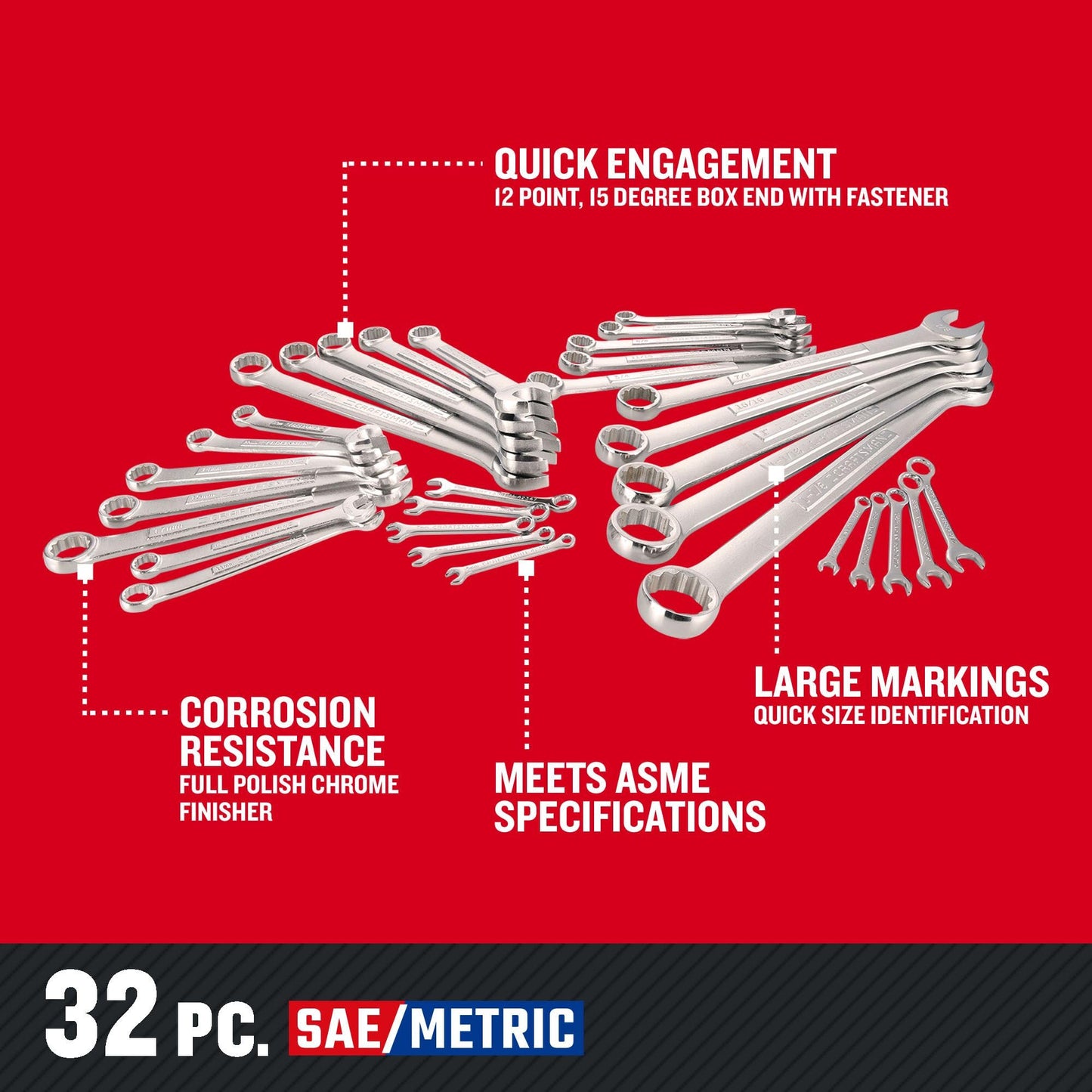 CRAFTSMAN Wrench Set, SAE / Metric, 32-Piece (CMMT12080)