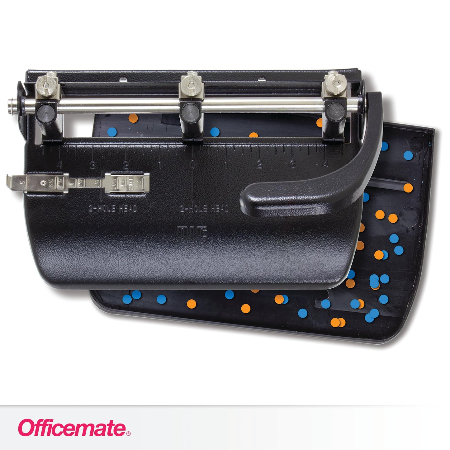 Officemate Heavy Duty Adjustable 2-3 Hole Punch with Lever Handle, 32-Sheet Capacity, Black (90078)