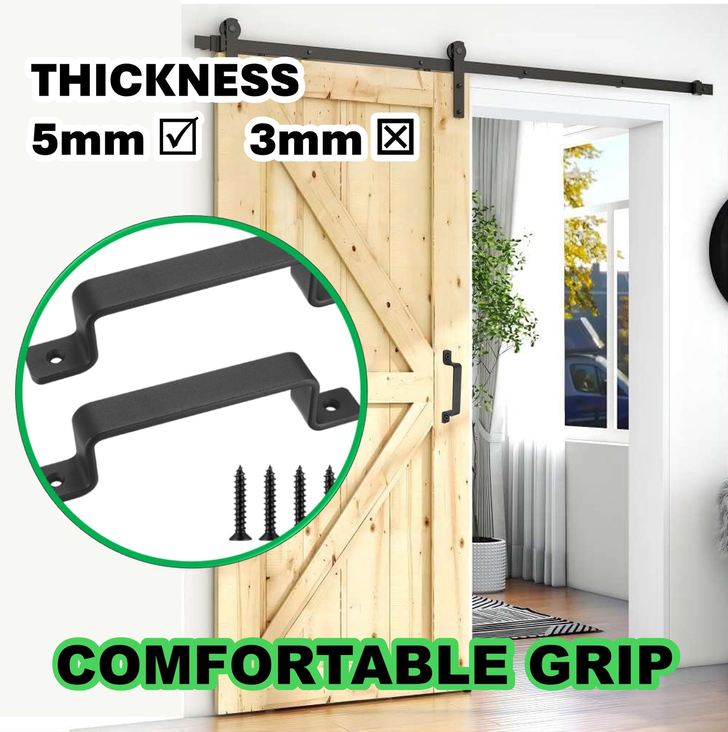 QUALIALL Premium Barn Door Handles Black,7.4 inch,2 Packs,Heavy Duty Rustic Metal Pulls for Sliding, Garage,Shed, Gate, Closet, Drawer, Indoor/Outdoor