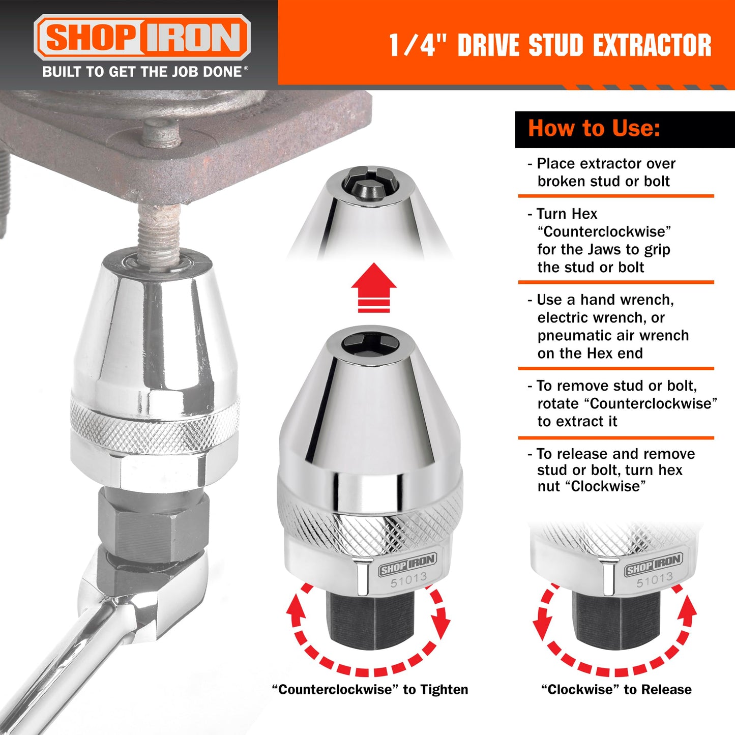 Shop Iron 51013 1/4-Inch Drive Mini Damaged Bolt and Stud Extractor | Works on 1/64-Inch-1/4-Inch Studs