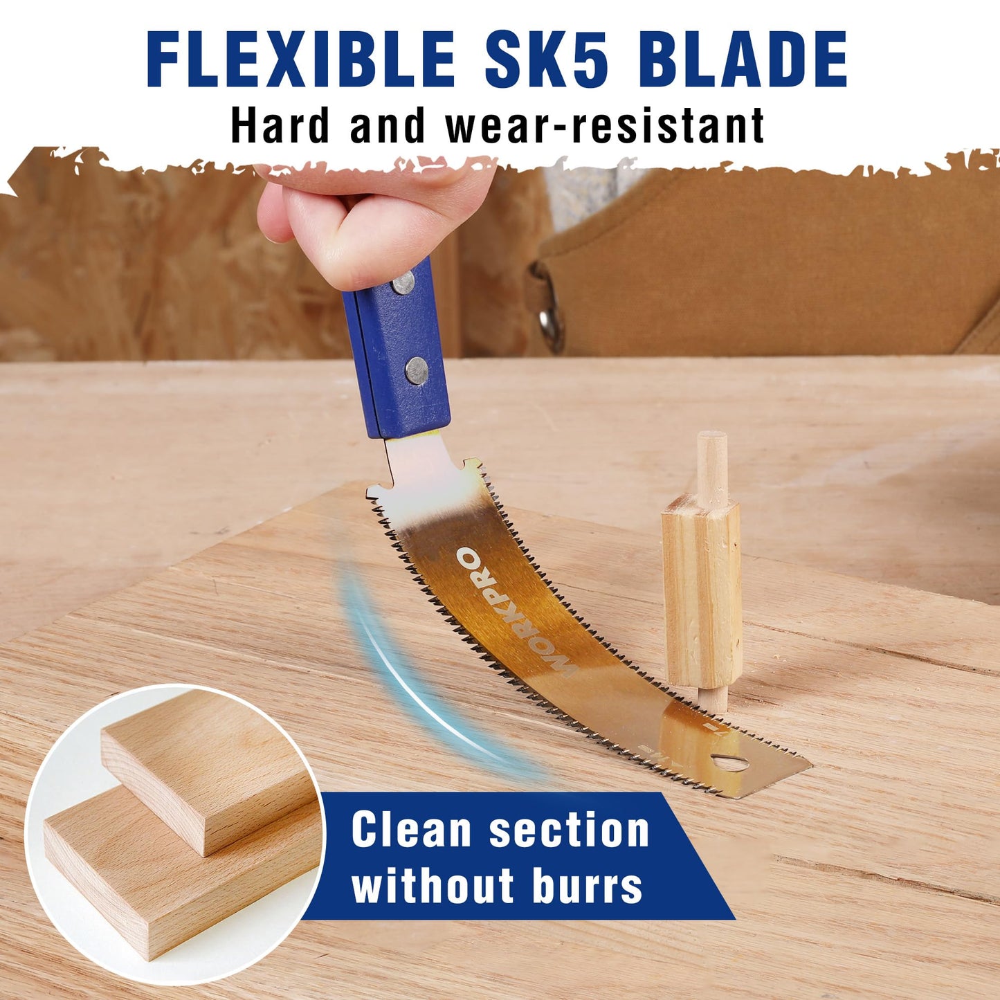 WORKPRO 6" Japanese Pull Saw, Double-Edged SK5 Blade, 14 & 17 TPI, Non-Slip Beech Handle, Narrow Head for Precision Wood Cutting