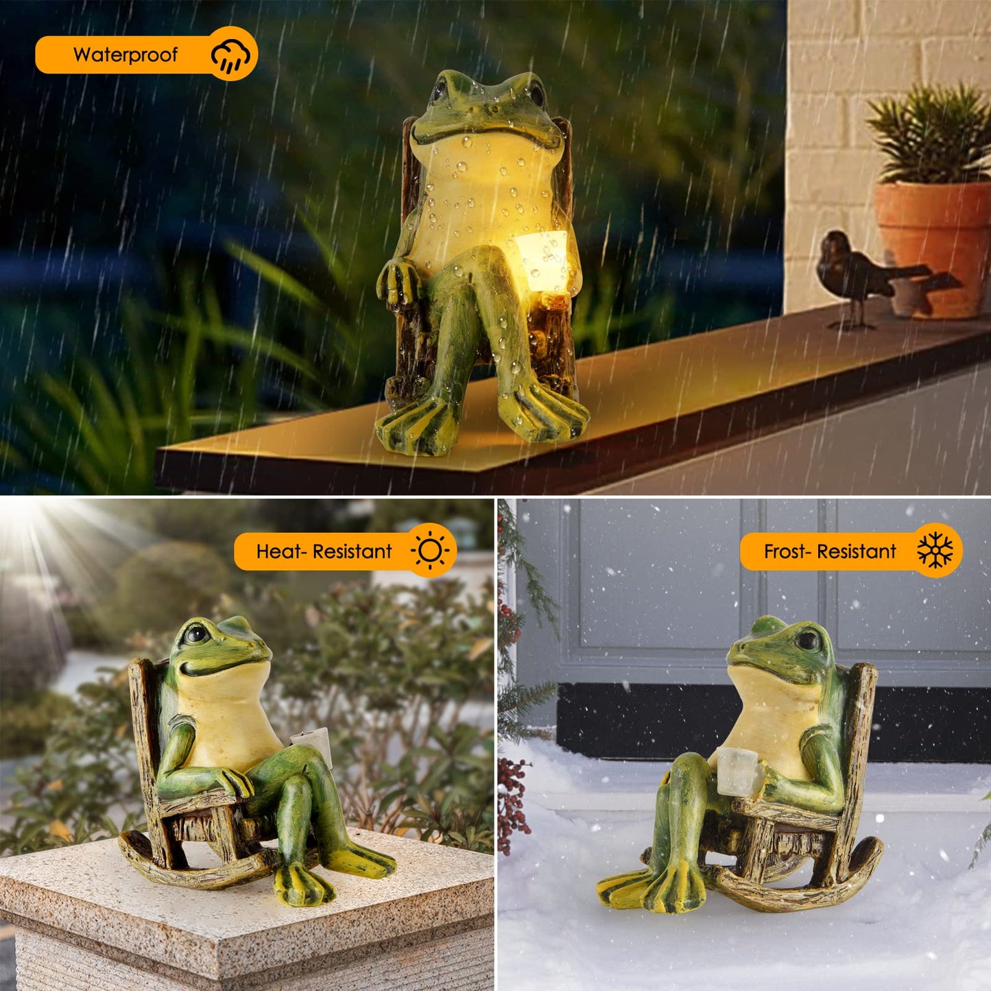 FOXMIS Mini Frog Garden Statue – Solar Light Outdoor Fairy Garden Decor, Christmas & Housewarming Gift, Patio, Yard, Lawn Ornament 3.89"x2.36"x3.93"