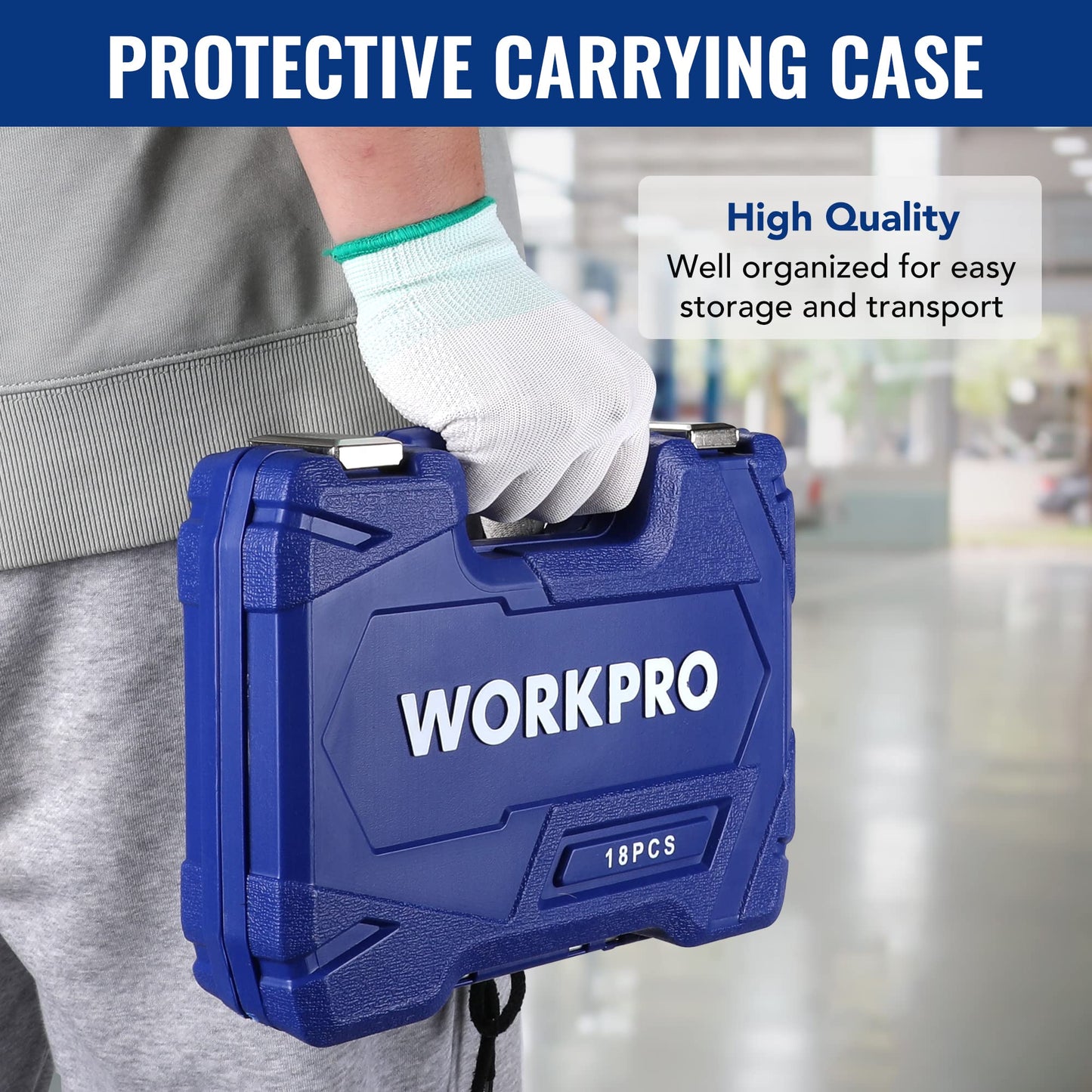 WORKPRO 18-Piece Impact Socket Extension Set with Adapters, Ratchet Extensions, Swivel Joints & Coupler, 1/4", 3/8" & 1/2" Drive