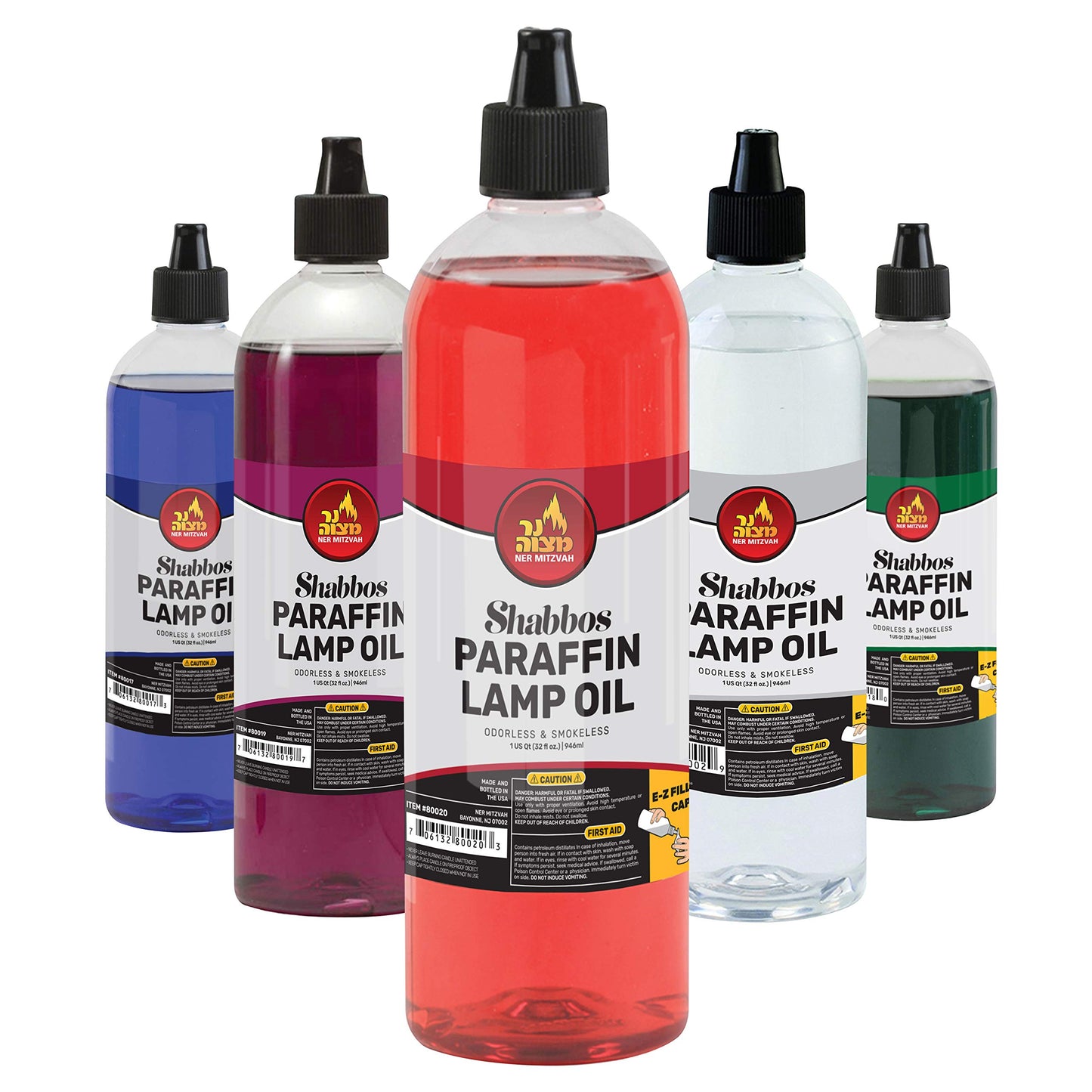 Ner Mitzvah Paraffin Lamp Oil, Red Smokeless, Odorless, Clean Burning Fuel for Indoor and Outdoor, Use with E - Z Fill Cap and Pouring Spout, 32oz