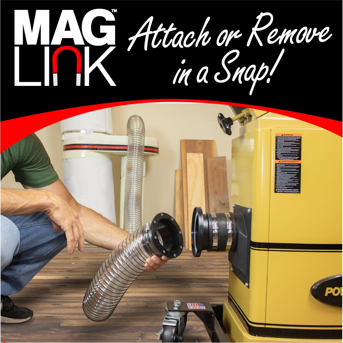 Fulton Woodworking 4" MagLink Starter Kit, Magnetic Dust Collection Quick-Connect Fittings for Fast Hose Switching