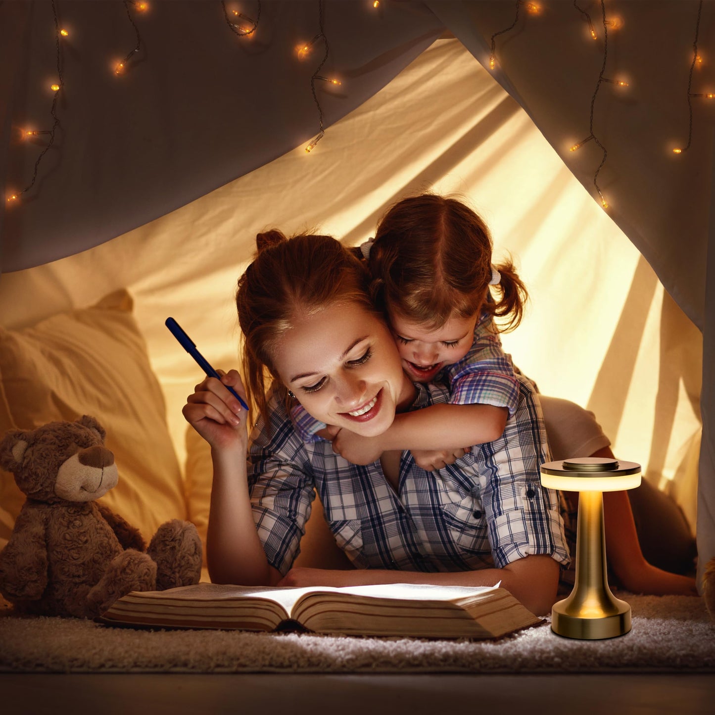 O’Bright Portable LED Table Lamp, Touch Sensor, 3-Level Dimmable, Rechargeable Battery Up to 48H, Bedside & Kids Night Light, Gold