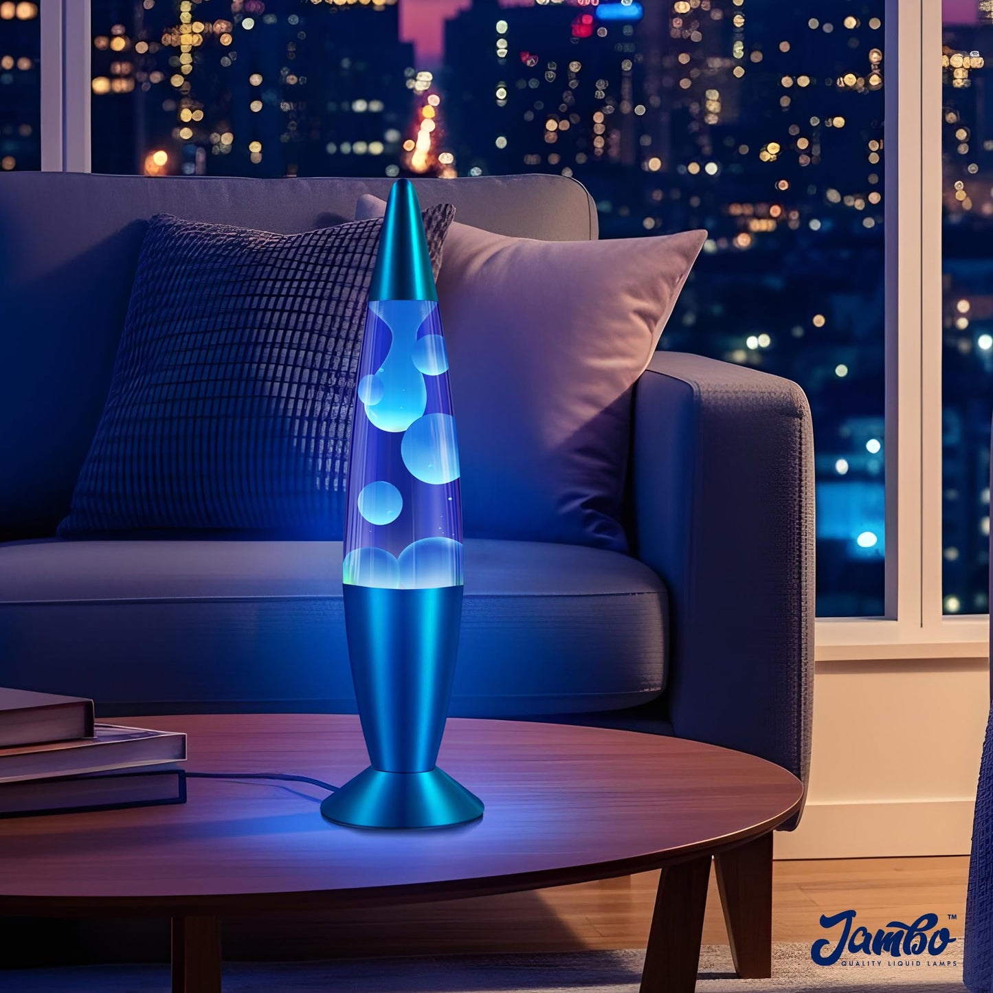JAMBO 16" Blue & White Magma Motion Lamp – Relaxing Liquid Night Light for Bedroom, Living Room, Office, Teens & Adults