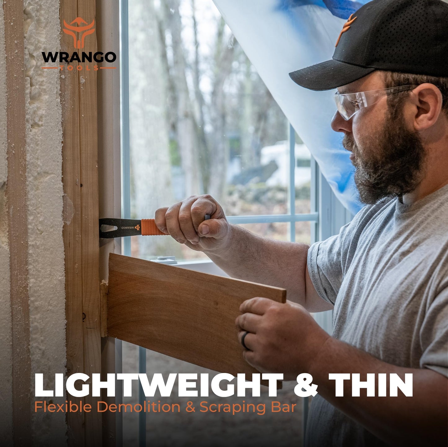 Wrango 9.5" Trim Bar Pry Bar 2-Pack – Small Patented Flat Bar with Nail Puller, Bolt Remover & Shock-Absorbing Grip for Home & Construction