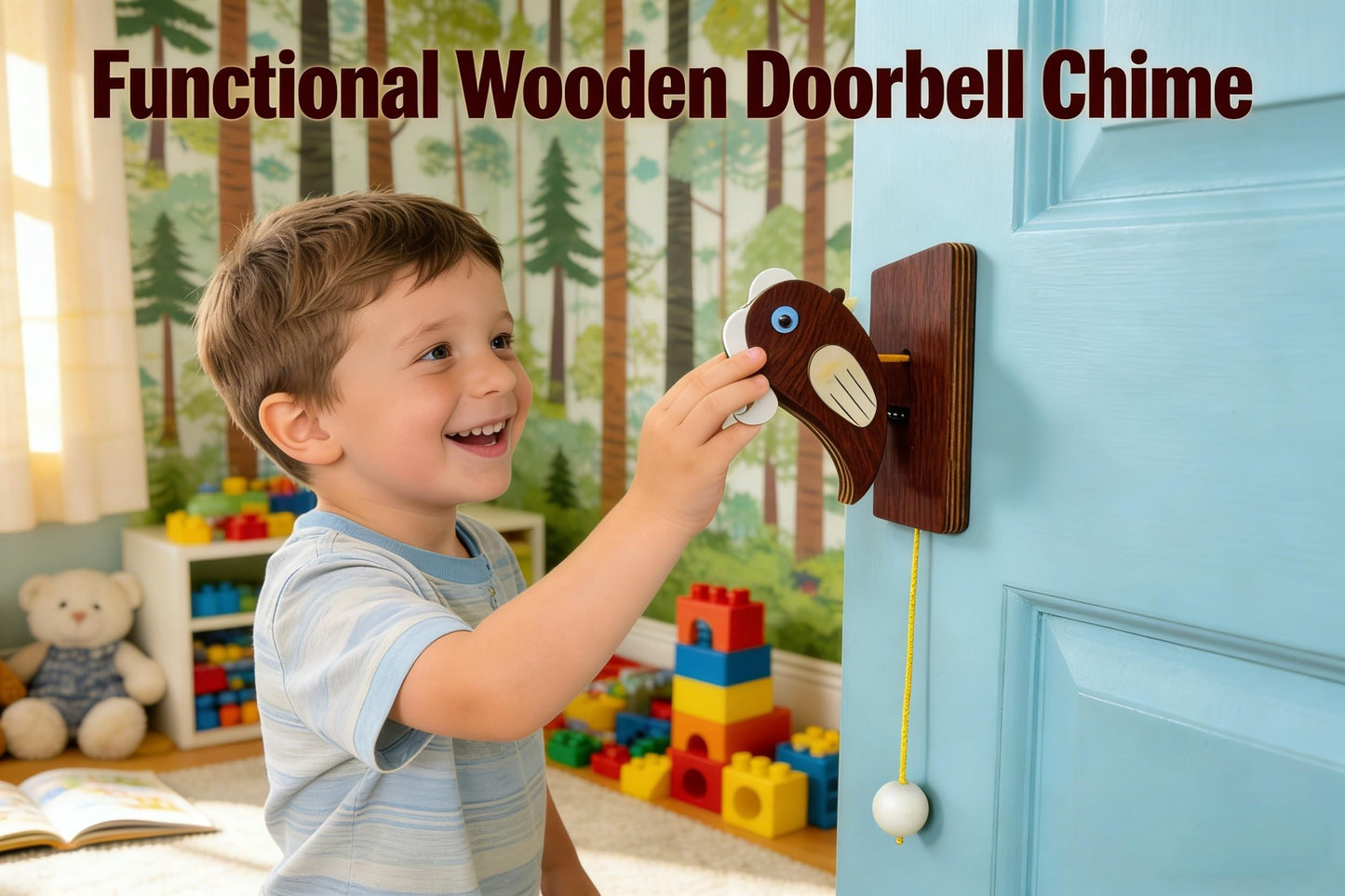 Woodpecker Doorbell & Door Knocker - Handcrafted Wooden Hanging Decoration for Front Door Entrance