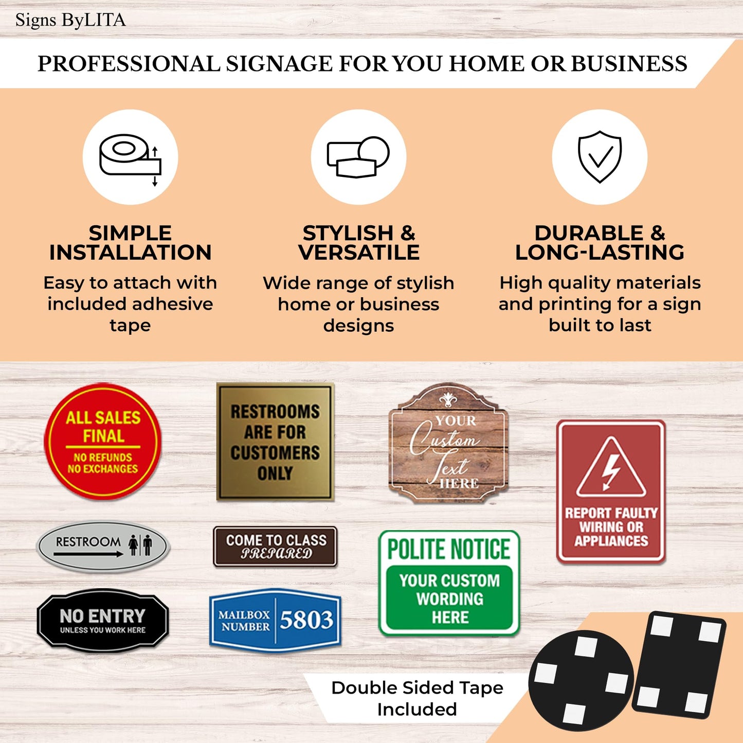 All Quality Standard Exit Wall or Door Sign | Durable Plastic and Easy Installation | Double-Sided Foam Adhesive Tape - Black - Small (1 Pack)