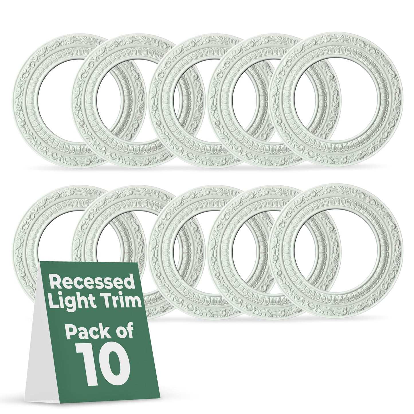 Renovators Supply 6" White Urethane Recessed Spot Light Trim & Decorative Ceiling Medallion, Water-Resistant, Pack of 10
