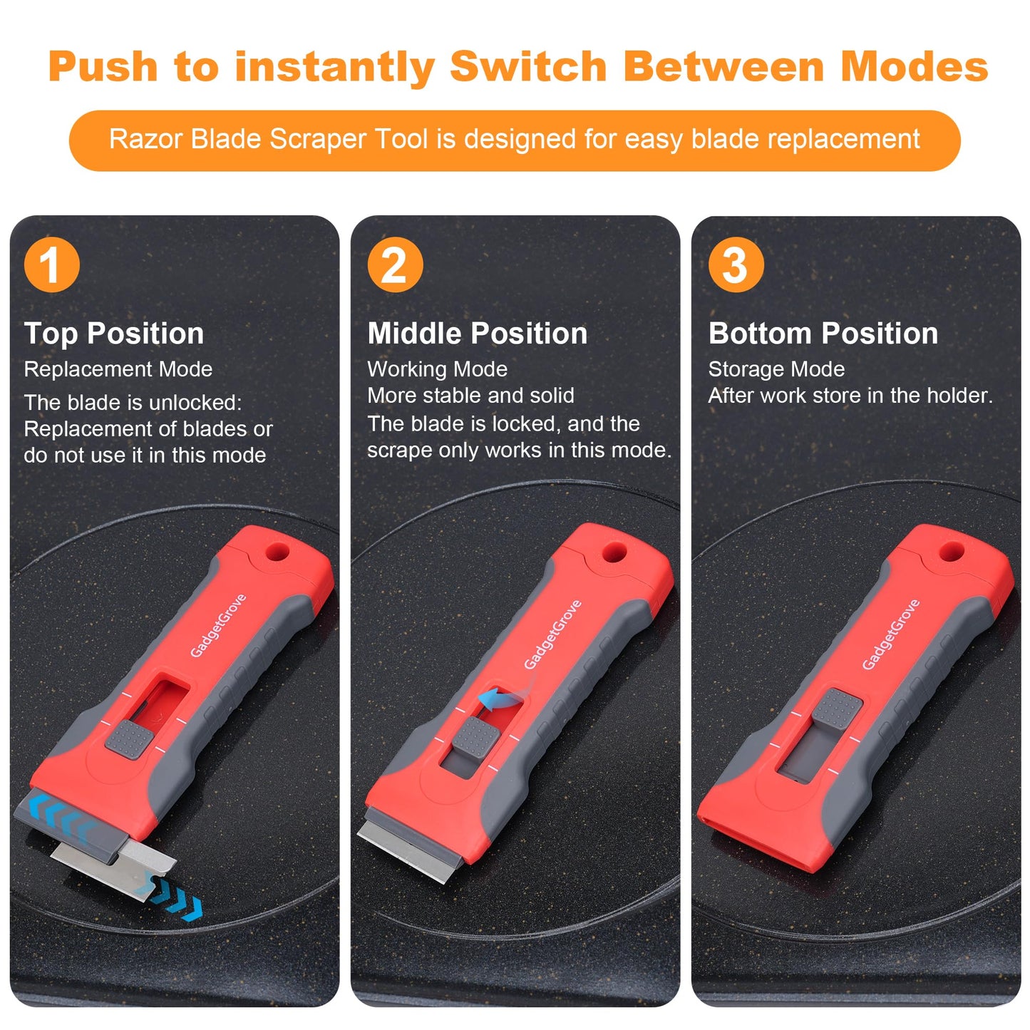 Razor Blade Scraper with 10 Blades & 3 Wire Brushes, Glass Window Cooktop Oven Stove Cleaner, Built-In Storage, Lock, Gray