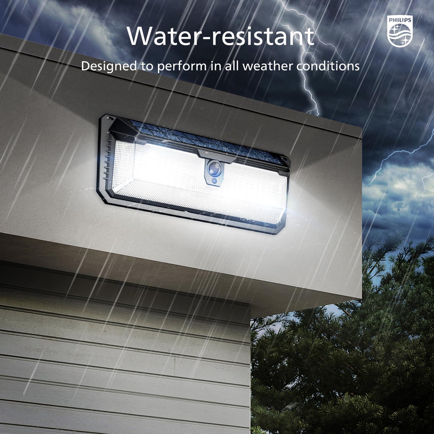 Philips Solar Motion Sensor Lights, 258 LEDs, Outdoor Waterproof Security Light with 3 Modes for Yard, Garden, Fence & Garage