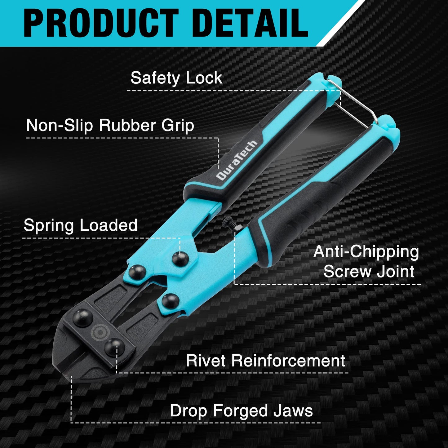 DURATECH 8" Mini Bolt Cutter with Ergonomic Bi-Material Handle, Chrome Vanadium Steel Blade, Security Lock for Wires, Cables & Chains