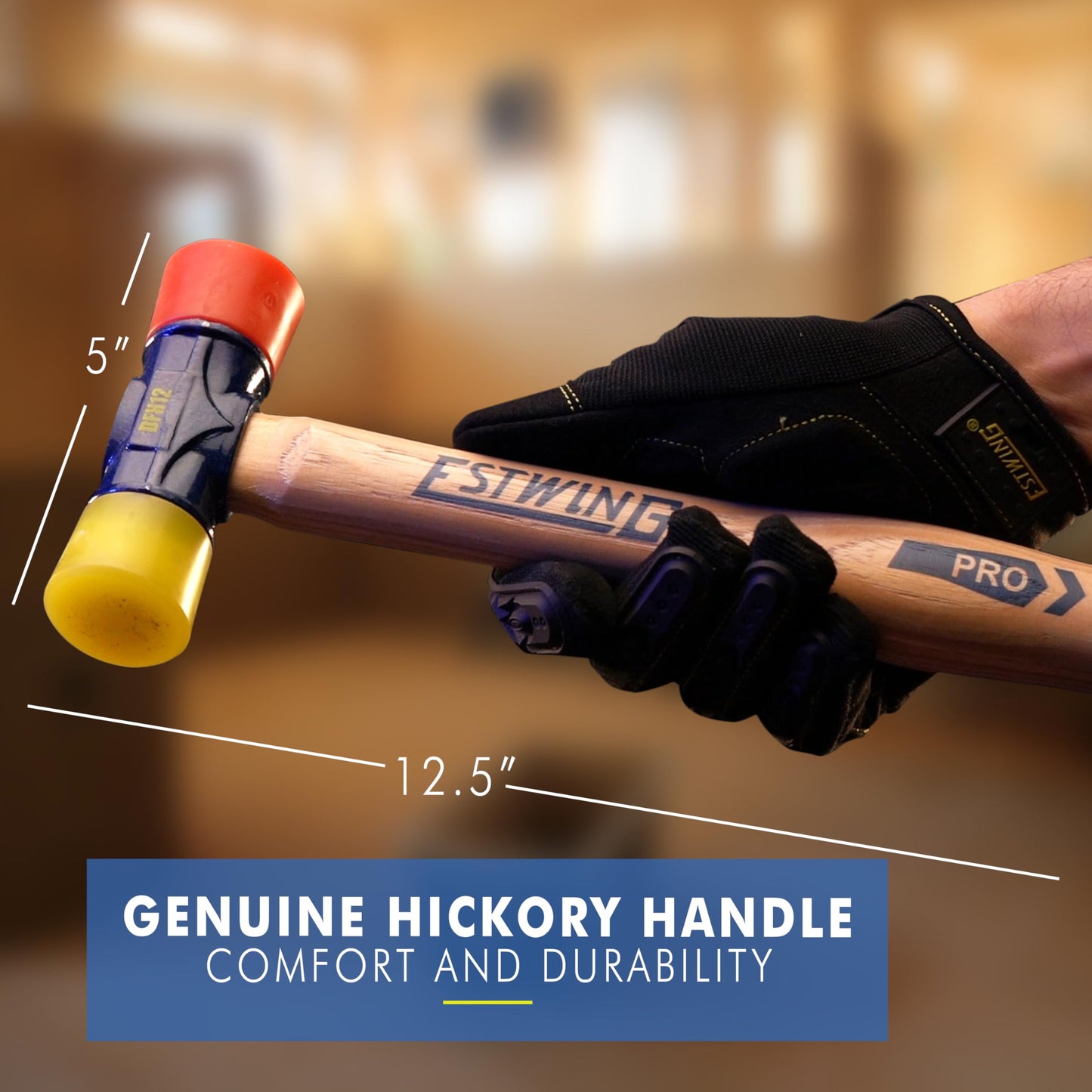 ESTWING Rubber Mallet - 12 oz Double-Face Hammer with Soft/Hard Tips & Hickory Wood Handle - DFH12