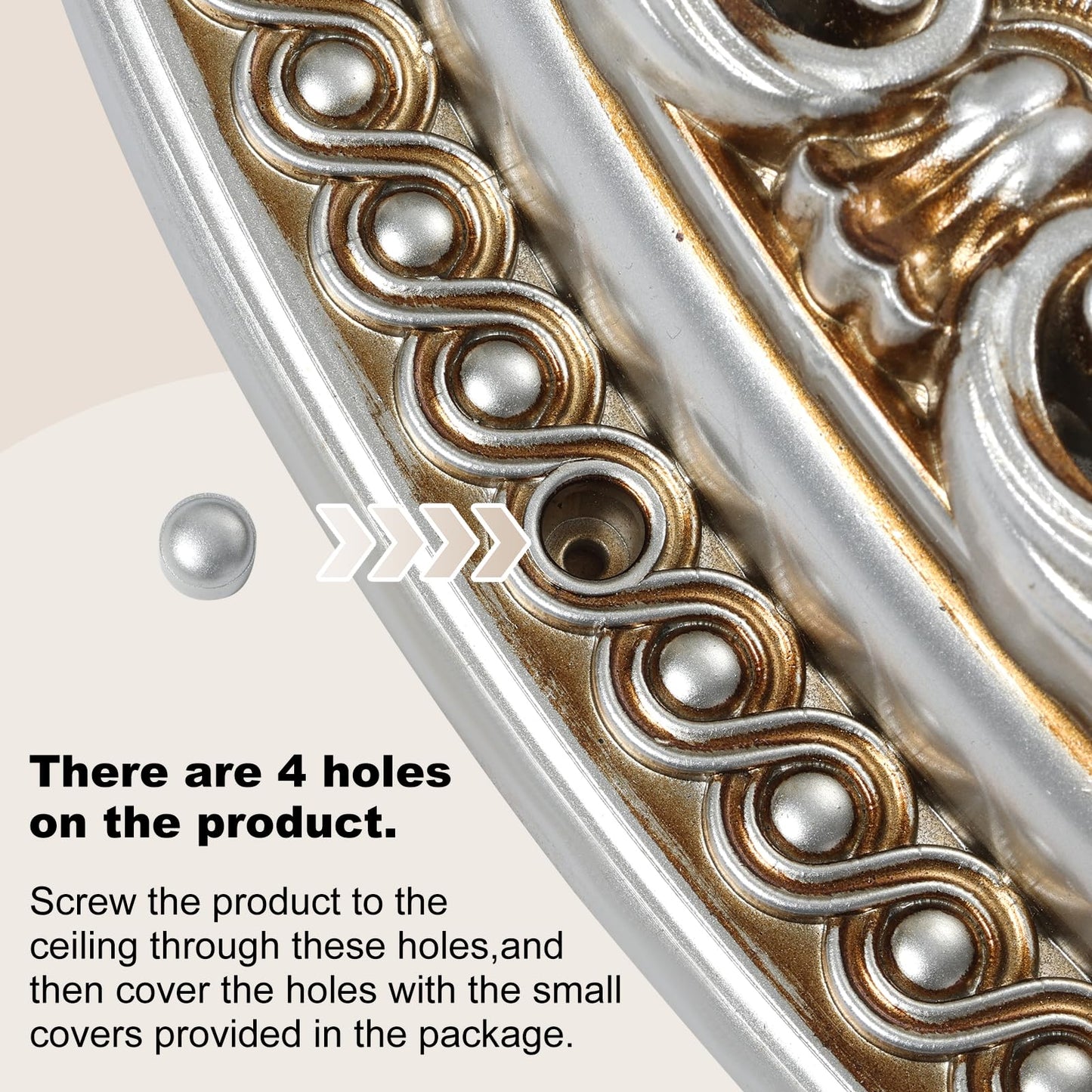 KIOMIMI 24.4 inch Decorative Ceiling Medallion for light fixtures, Silver and Gold Finish