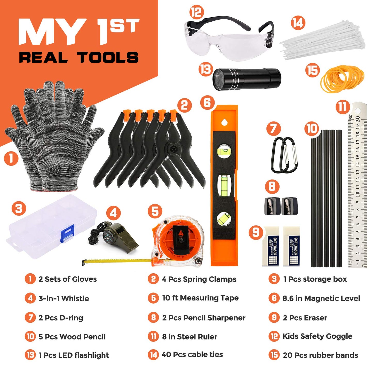INCLY 95-Piece Kids Real Tool Set with Hammer, Screwdrivers & More, Includes Tool Belt & Bag for DIY, Building & Woodworking Fun