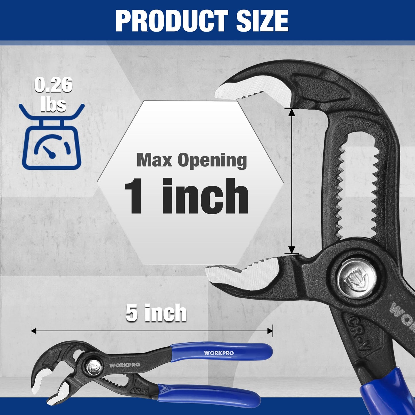 WORKPRO 5" Water Pump Pliers, CR-V Locking & Groove Joint, V-Jaw Quick Release, Adjustable Plumbing Pliers with Comfortable Grip