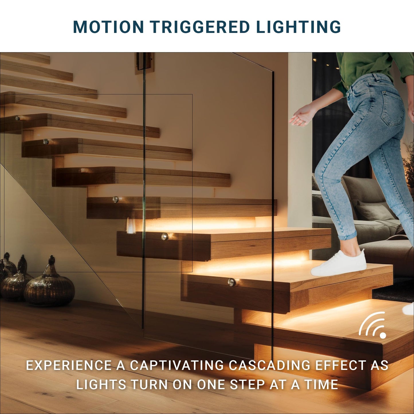 PARMIDA Motion Sensor LED Stair Lights, RGB + 5CCT, 24” Aluminum Bars, Dimmable, Remote, Cascading Style, UL Driver, 20 Steps