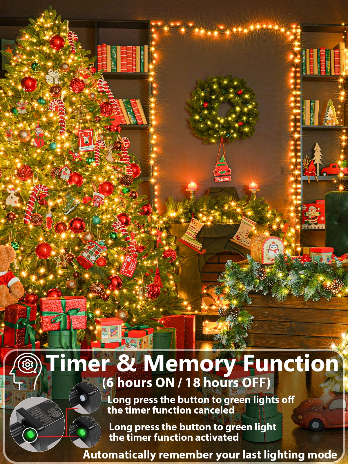 Upgraded 75.8ft 200 LED Christmas String Lights, Waterproof, 8 Modes, Timer & Memory, Extendable Green Wire for Indoor/Outdoor