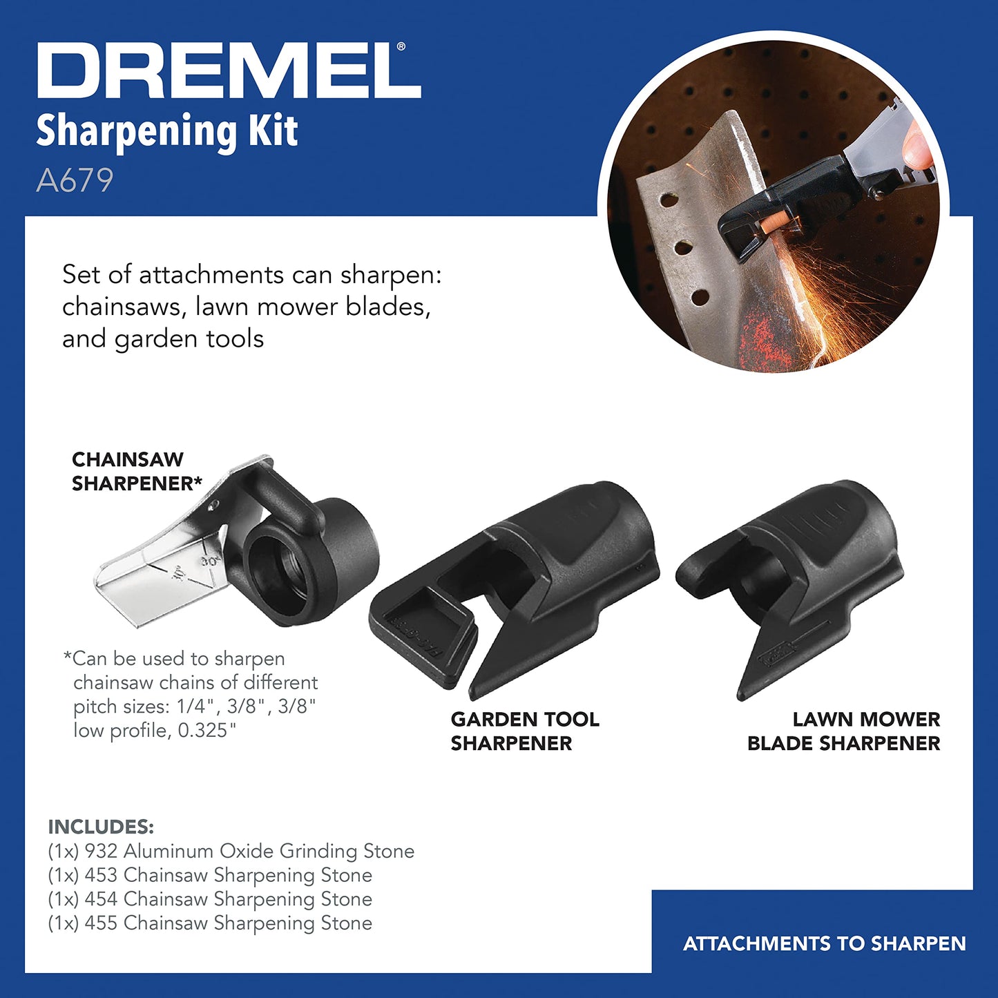 Dremel A679-02 Sharpening Attachment Kit, For Sharpening Outdoor Gardening Tools, Chainsaws, and Home DIY Projects,