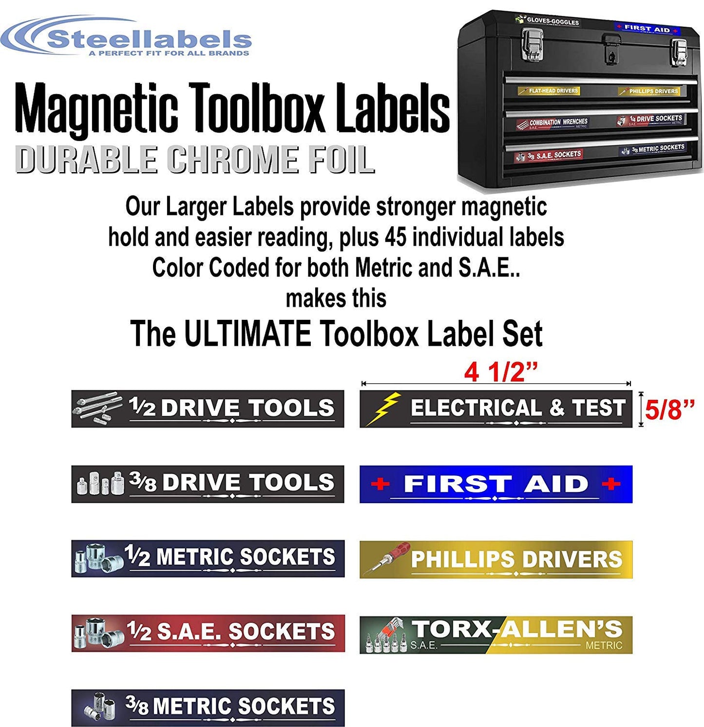 Ultimate Magnetic Toolbox Label Organizer Set for Tool Chests, Boxes, Drawers & Cabinets – Adjustable, Quick & Easy Fit for Steel Toolboxes incl. Craftsman, Mac & Snap-on