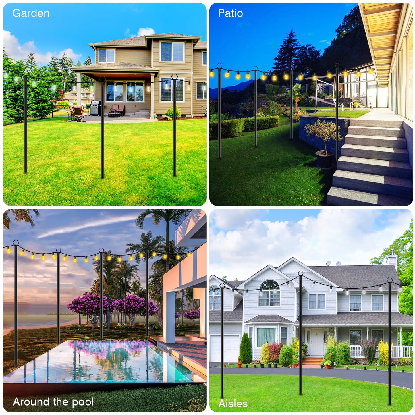 LETIANPAI 4-Pack Outdoor String Light Poles, 10 ft Metal Poles with Fork Base for Patio, Deck, Backyard, Garden, Wedding & Party