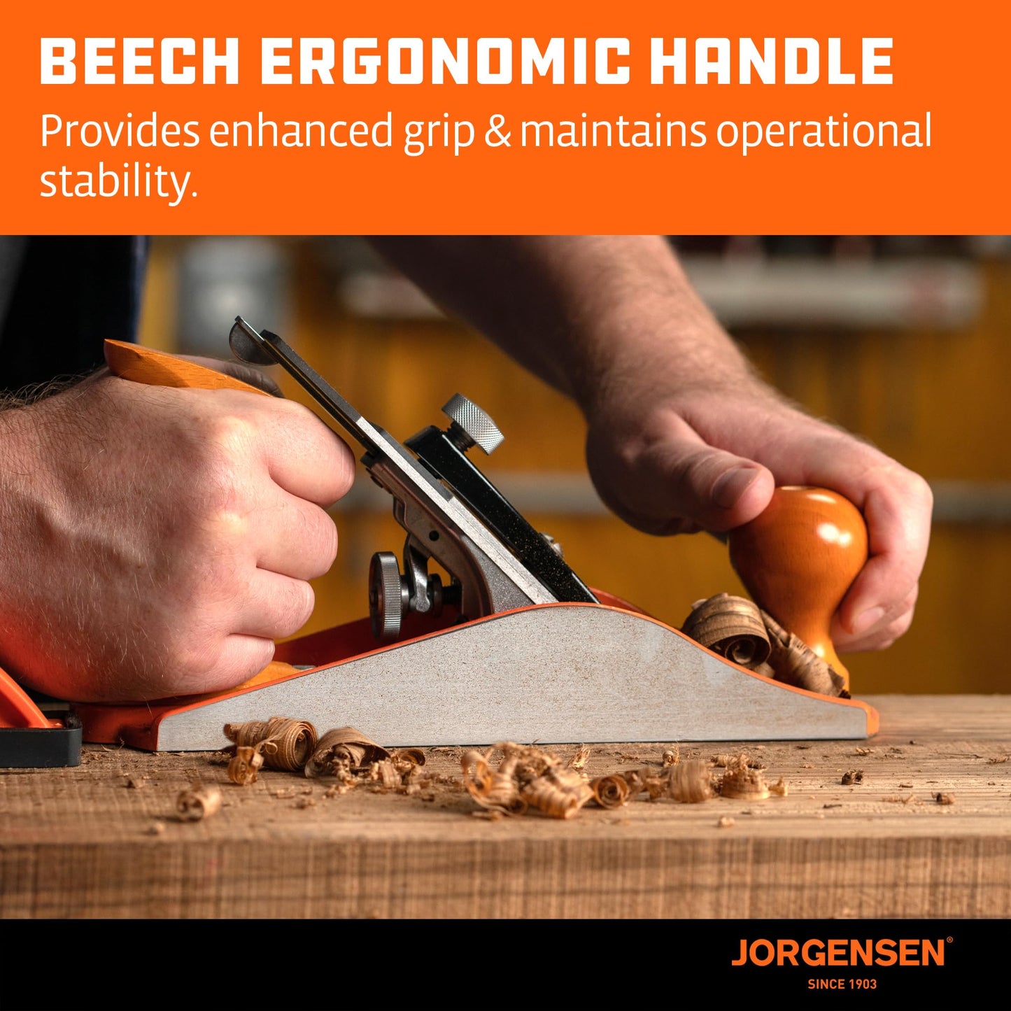 JORGENSEN No.4 10" Wood Hand Planer – Professional Smoothing Plane, Adjustable Depth, Ductile Iron Body for Woodworking & Craft