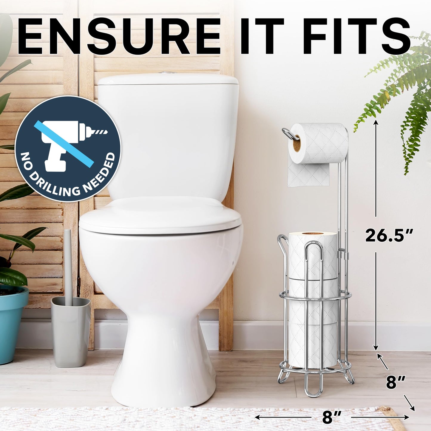 Simple Houseware Bathroom Toilet Tissue Paper Roll Storage Holder Stand, Chrome