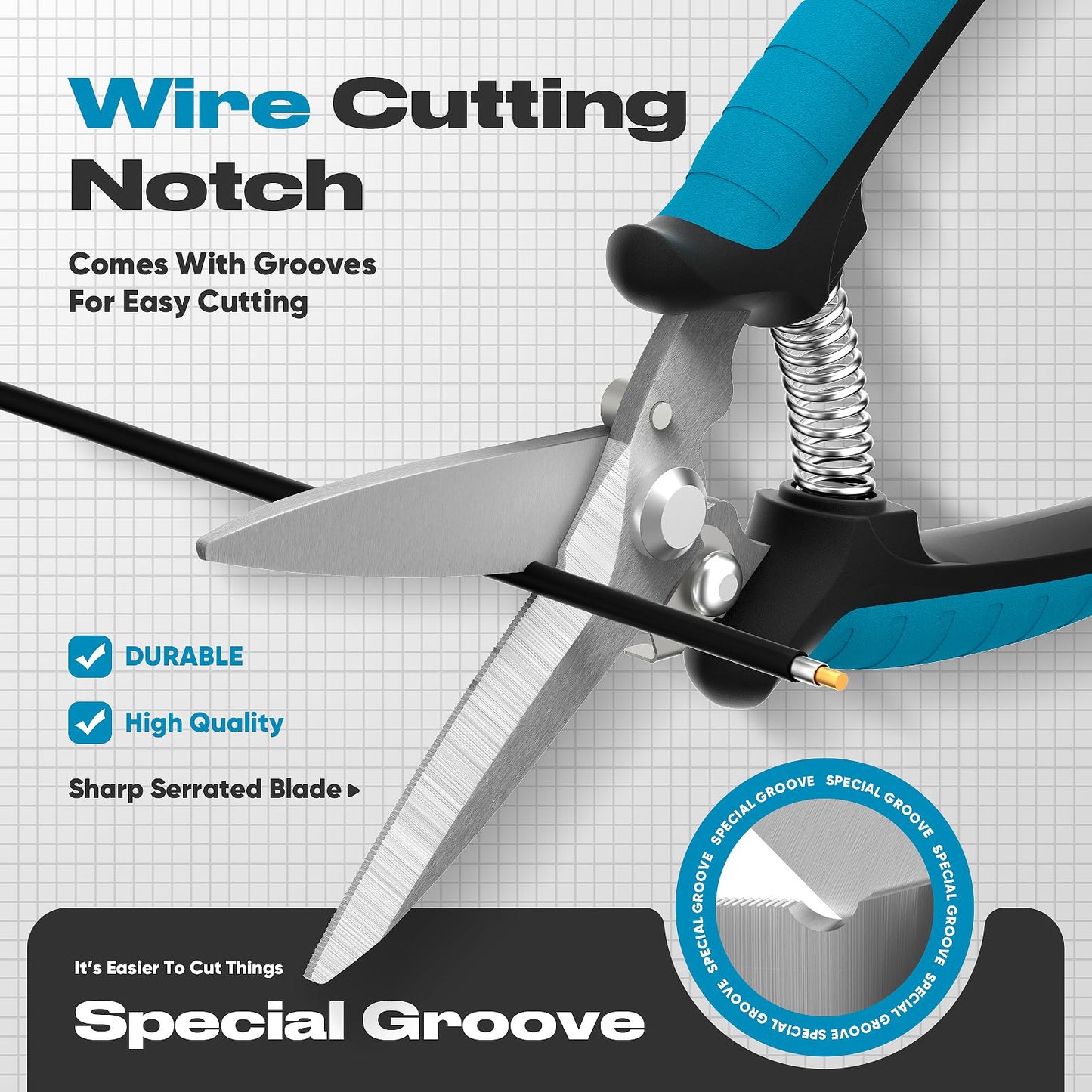 GARTOL 8" Heavy Duty All-Purpose Scissors – Razor-Sharp Tin Snips for Metal, Wire, Insulation, Rope, Cardboard | Ergonomic DIY Tool