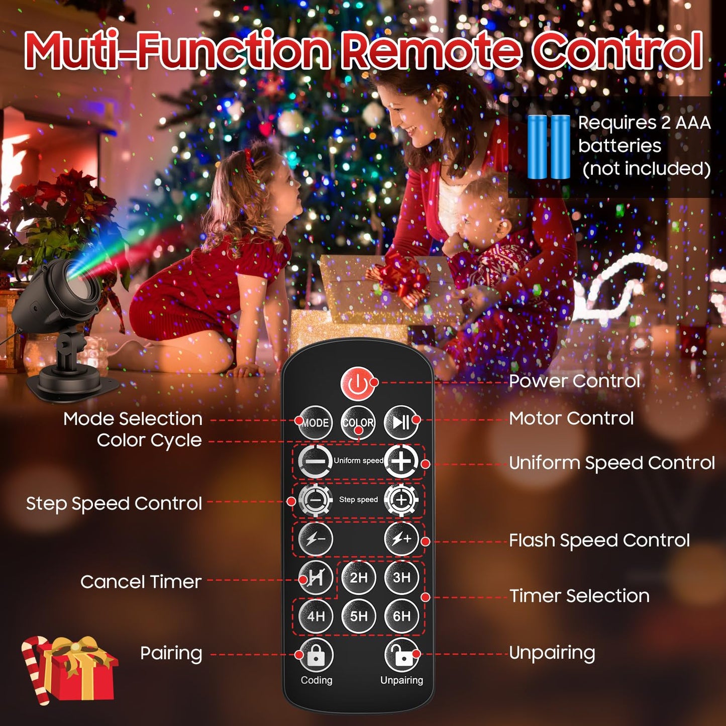 Christmas Projector Lights Outdoor, RGB Firefly Laser Light Projector, Red Green Blue Galaxy Star Show, IP65 Waterproof Holiday Yard Garden Decor