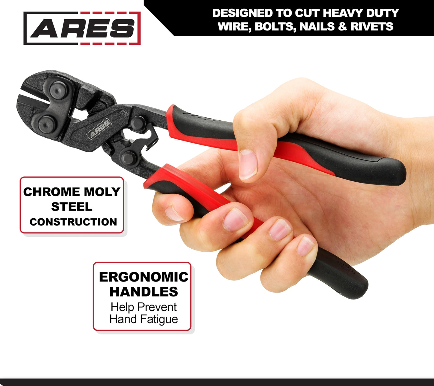 ARES 70664 8" Mini Bolt Cutter - Chrome Moly Steel, Induction Hardened Edges for Heavy Duty Wire, Bolt, Nail & Rivet Cutting