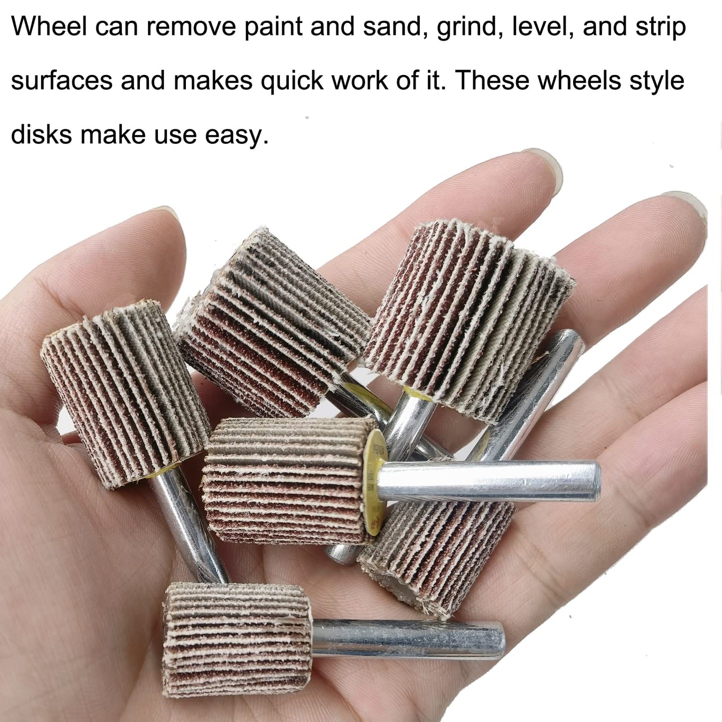 Tonmp 44 Pack 7 Size 80 Grit 1/4" Abrasive Flap Wheel Sander Set, Aluminum Oxide Flap Wheels Cylindrical Shape Sanding Wheel-1/4 Shank Fits All Drills
