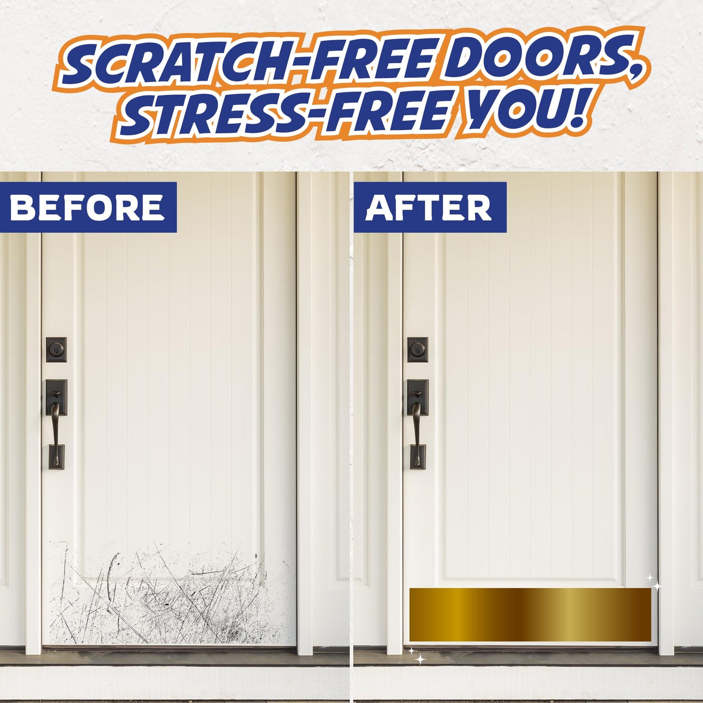 Panther Armor 8x34 Inch Gold Kick Plate, 1mm Thick Stainless Steel, Anti-Corrosive Metal for Dog Scratching, Door Protector, Durable Bottom Plate