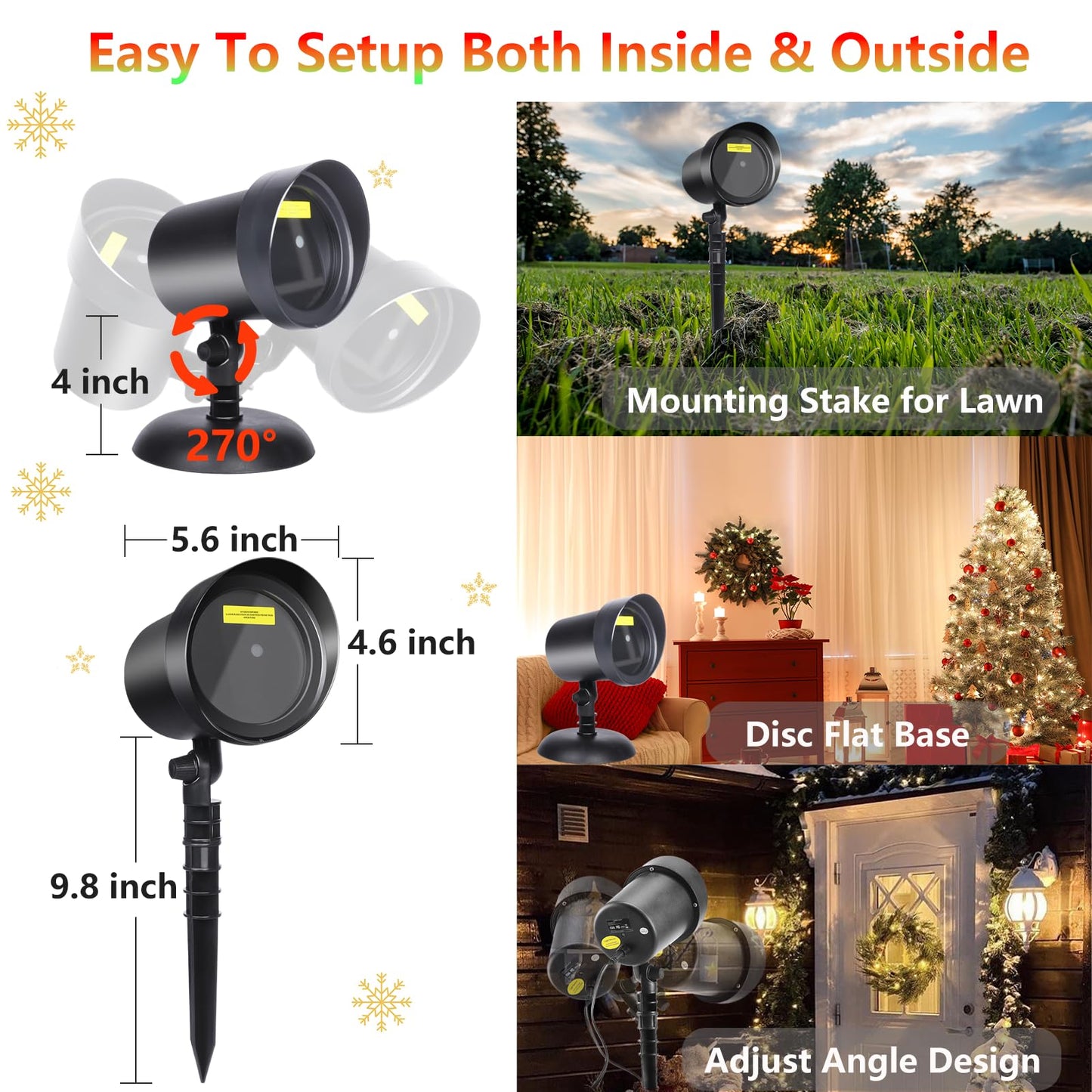 YFAIN Christmas Laser Projector Light Outdoor Waterproof, Red & Green Star Show Landscape Spotlight for House Garden Holiday Decor